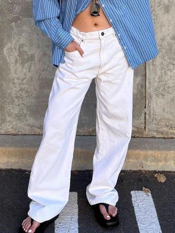 White Wash Straight Boyfriend Jeans Product Image