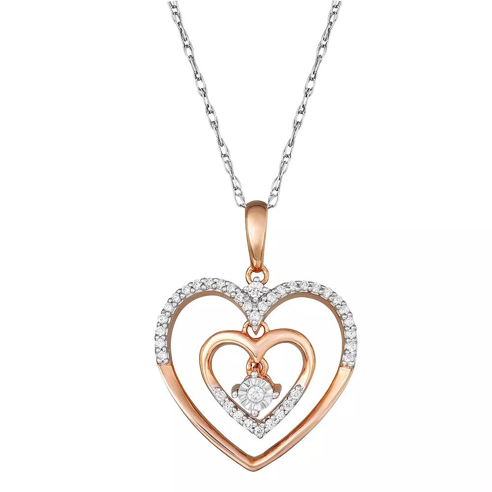 10k Rose Gold 1/6 Carat T.W. Diamond Double Heart Dangling Charm Pendant, Women's, Size: 18", 10k Pink Product Image