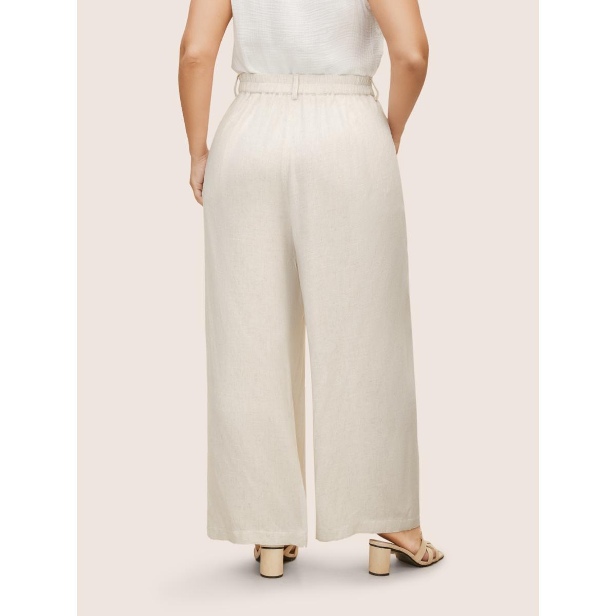 Plus Size Cotton Linen Elastic Waist Wide Leg Pants Women WhiteSmoke Elegant Wide Leg Mid Rise Everyday Pants BloomChic 22-24/3X Product Image