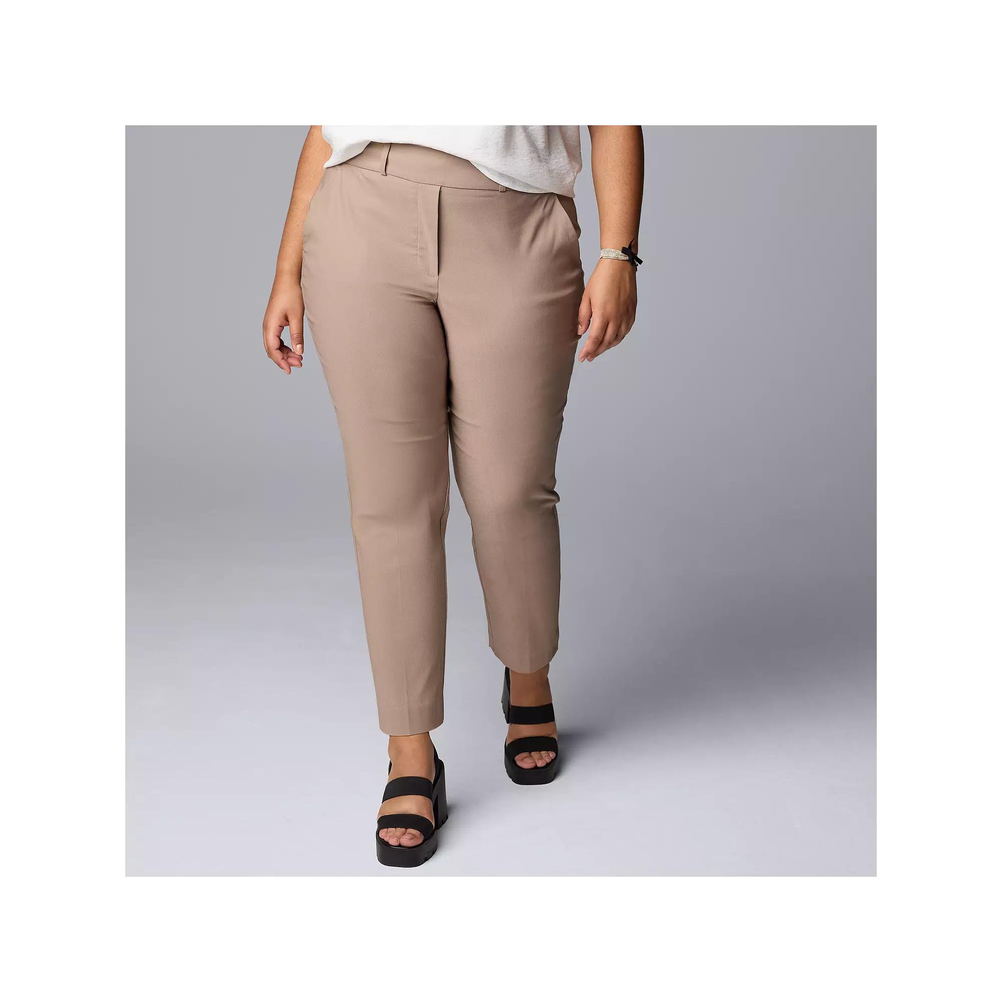Plus Size Simply Vera Vera Wang Polished Twill Ankle Pants, Womens Brown Gray Product Image