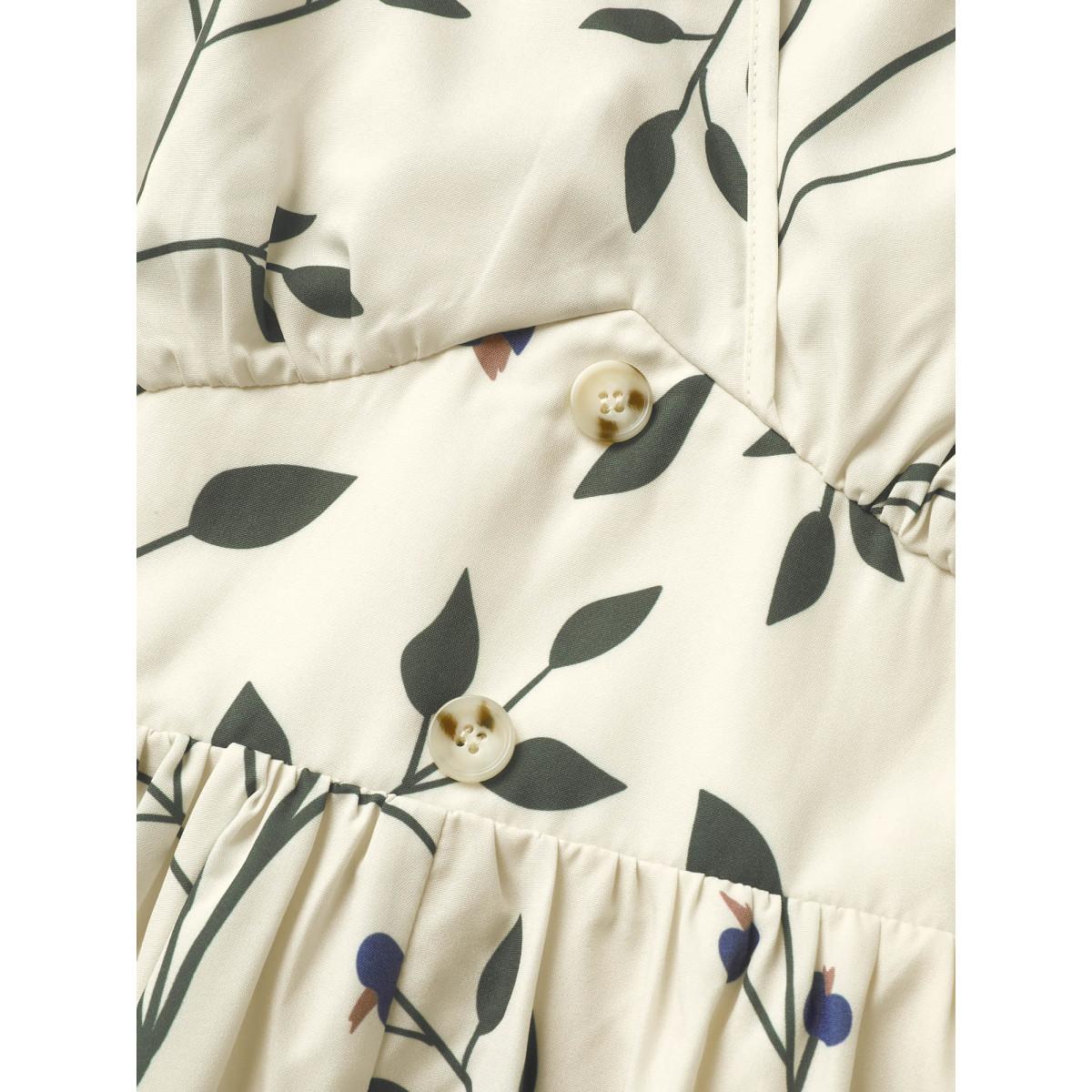 Plus Size Plants Print Elastic Waist Gathered Wrap Dress WhiteSmoke Women Elegant Non Overlap Collar Short sleeve Curvy Midi Dress BloomChic 18-20/2X Product Image