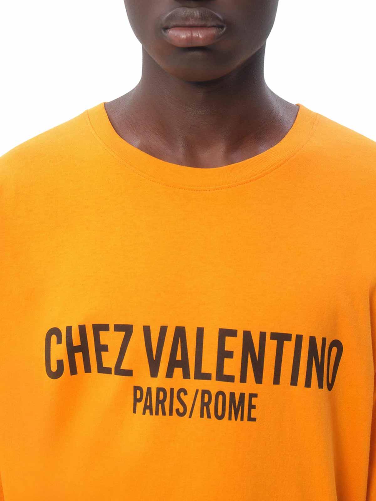VALENTINO Cotton T-shirt With Chez Print In Orange Product Image