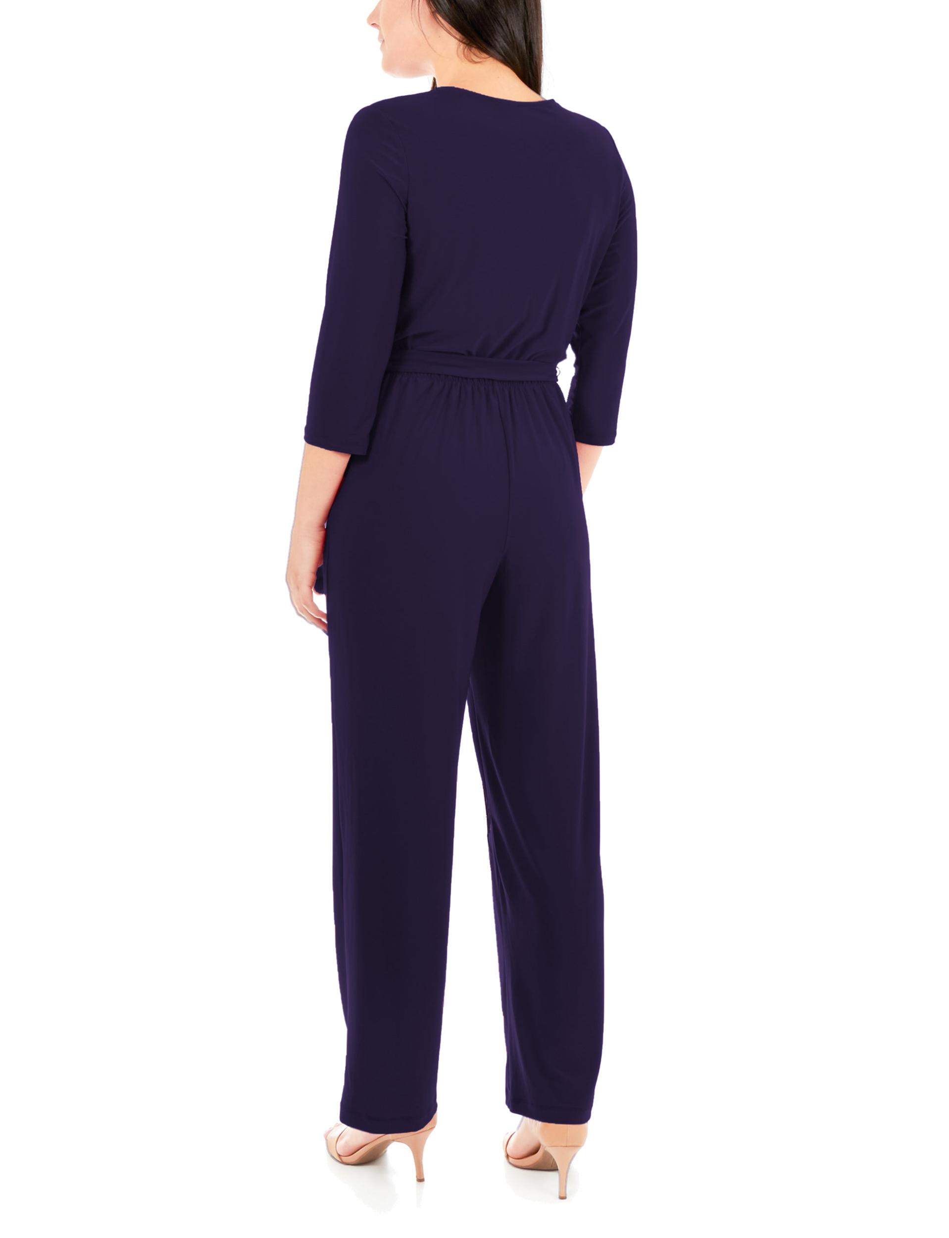 Navy 3/4 Sleeve Belted Jumpsuit - Petite Short Product Image