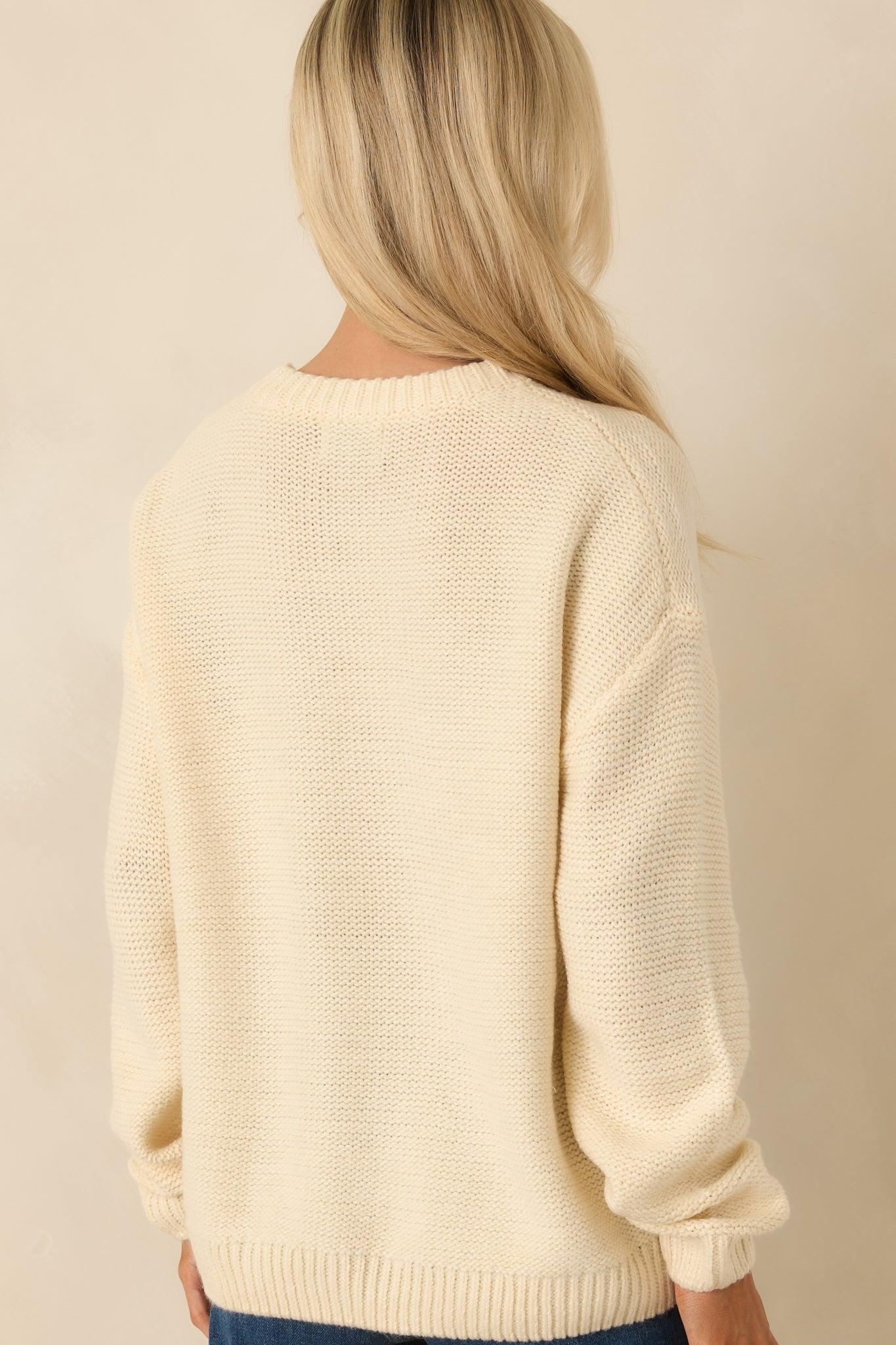 All the While Ivory Cable Knit Crewneck Pullover Sweater Product Image