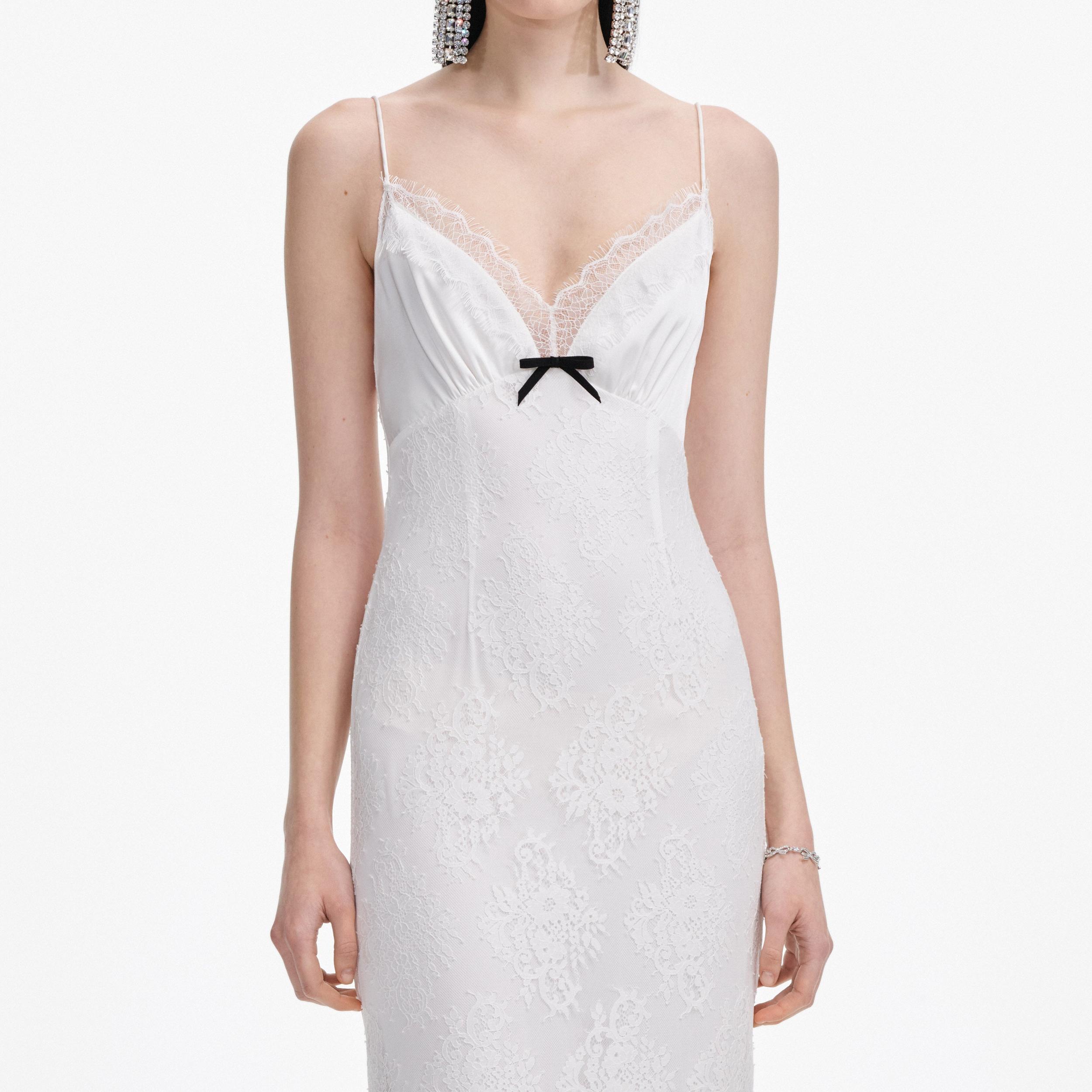 White Strappy Floral Lace Maxi Dress Product Image