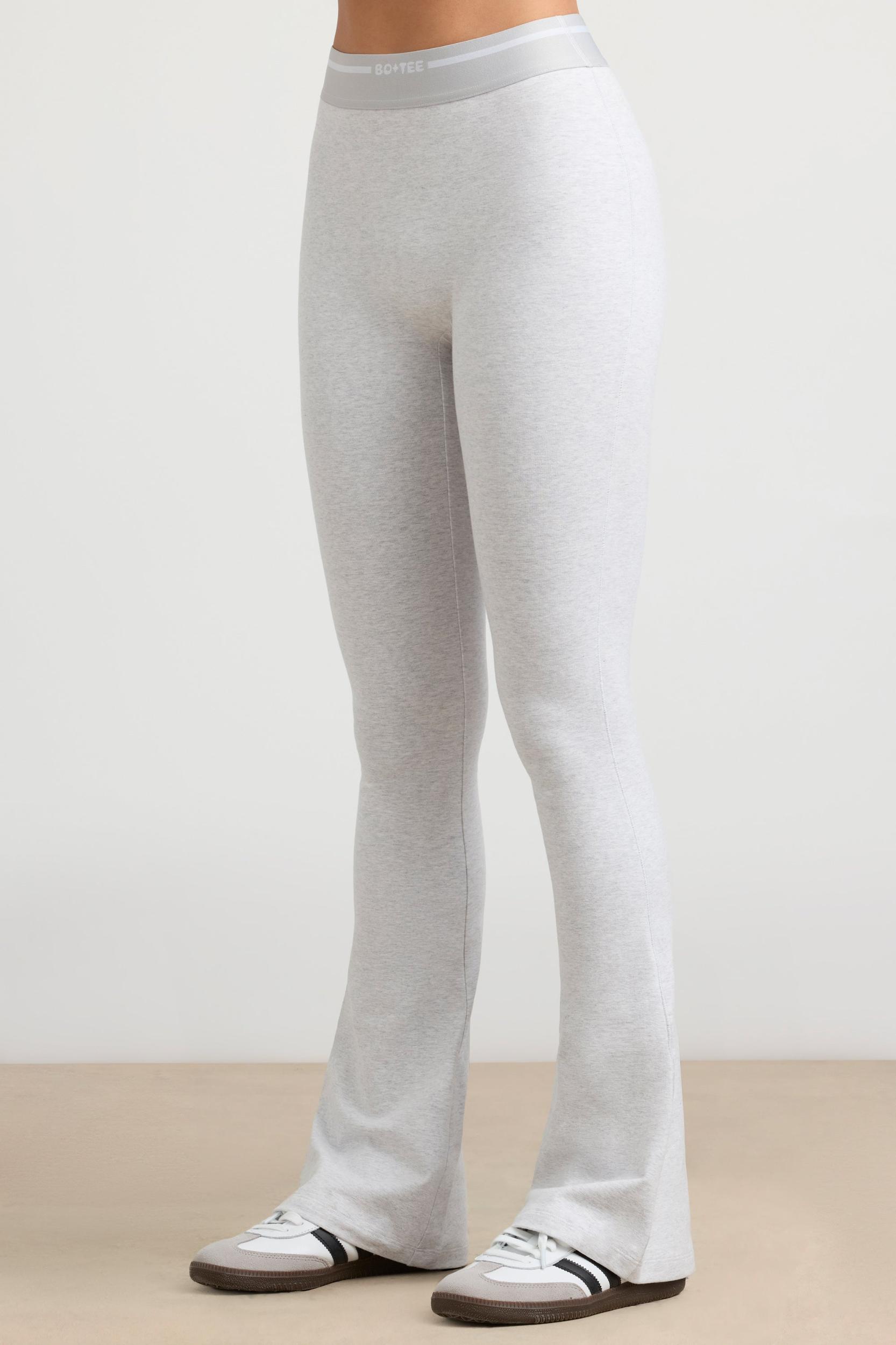 Stretch Cotton Jersey High-Waist Kick Flare Trousers in Grey Marl Female Product Image