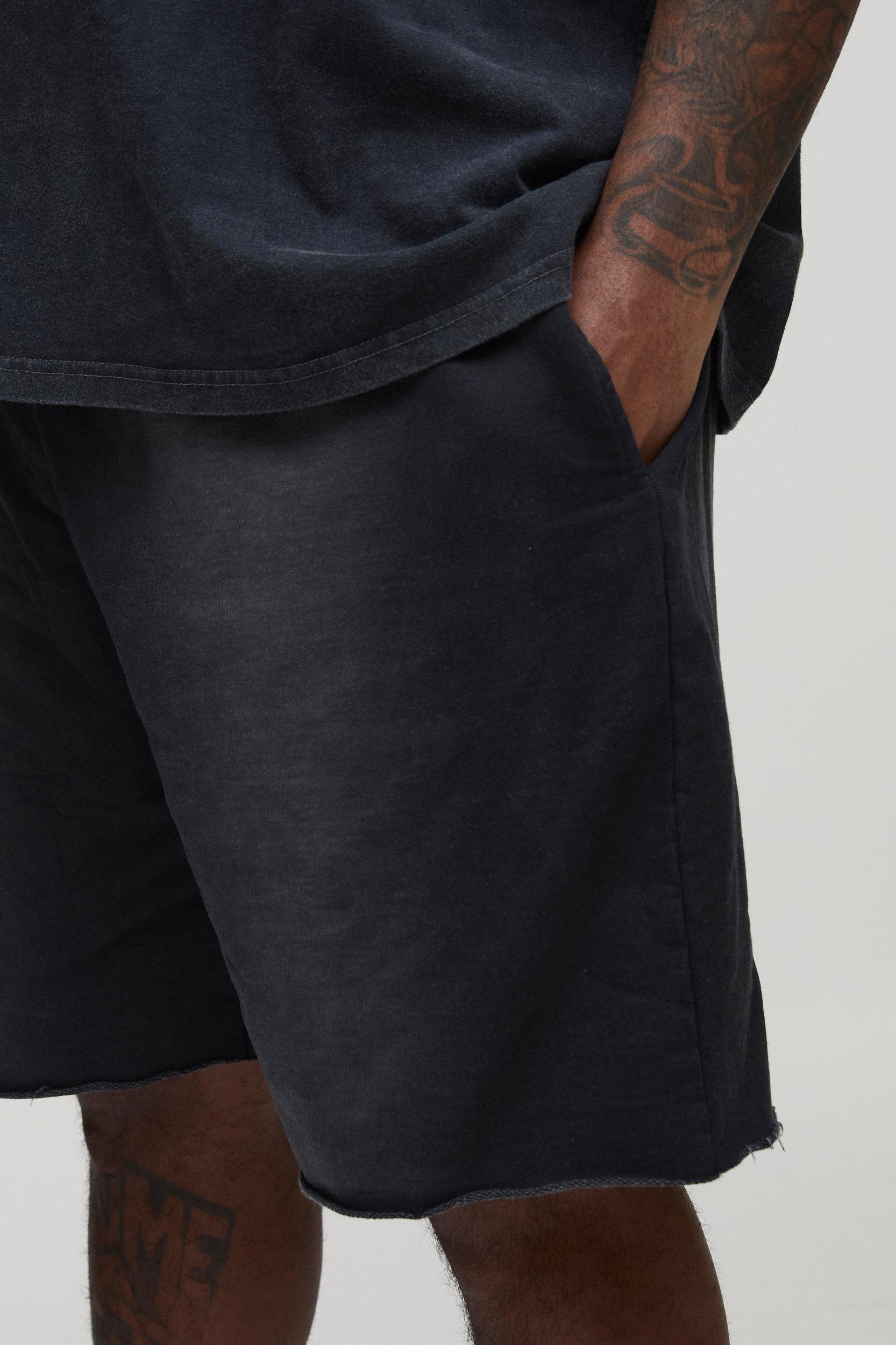 Plus Washed Raw Hem Extended Drawcord Relaxed Shorts | boohooMAN USA Product Image