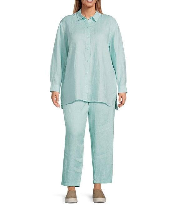 Eileen Fisher Plus Size Organic Linen High Waist Tapered Ankle Pants Product Image