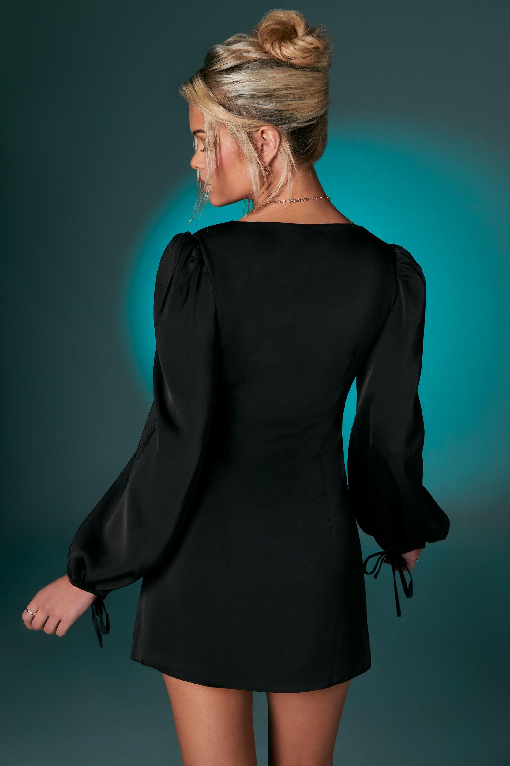 Balloon Sleeve Mini Dress in Black Product Image