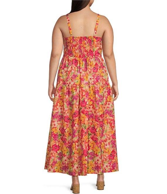 Skies Are Blue Plus Size Sleeveless Smock Top Floral Maxi Dress Product Image