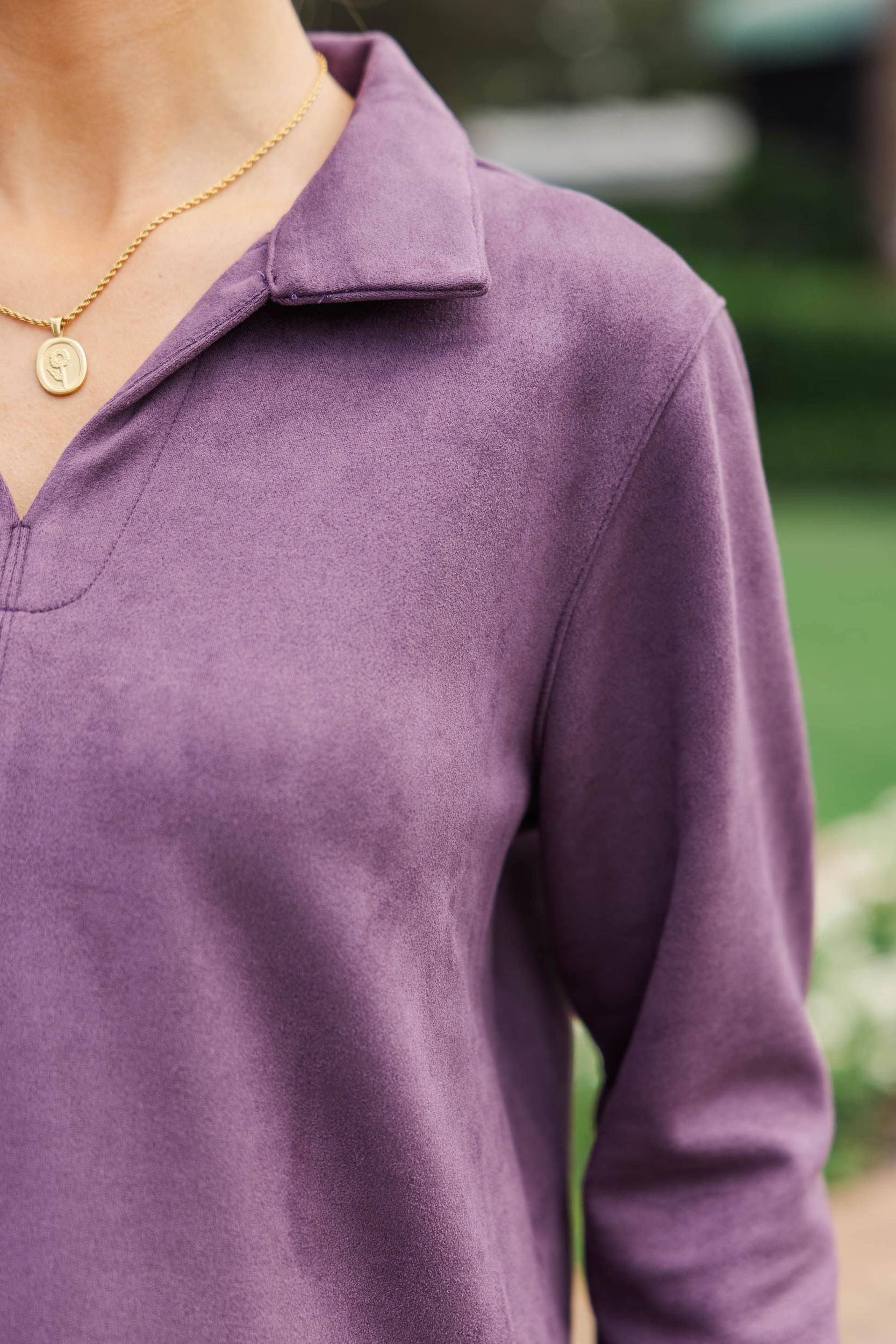 Never Forget Plum Purple Suede Blouse Female Product Image