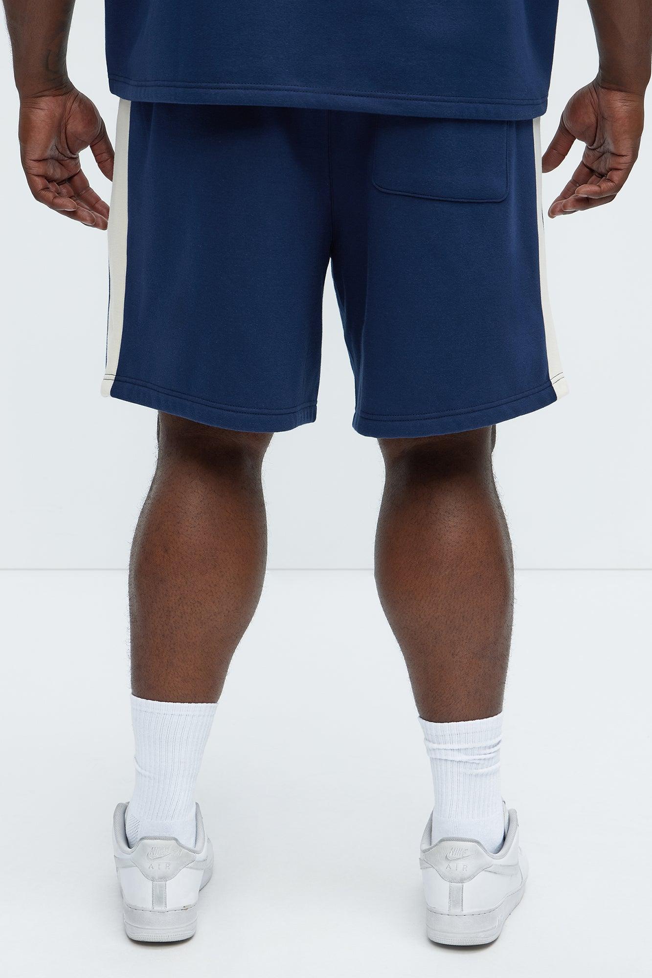 Tyson Oversized Heavyweight Striped Shorts - Navy Product Image