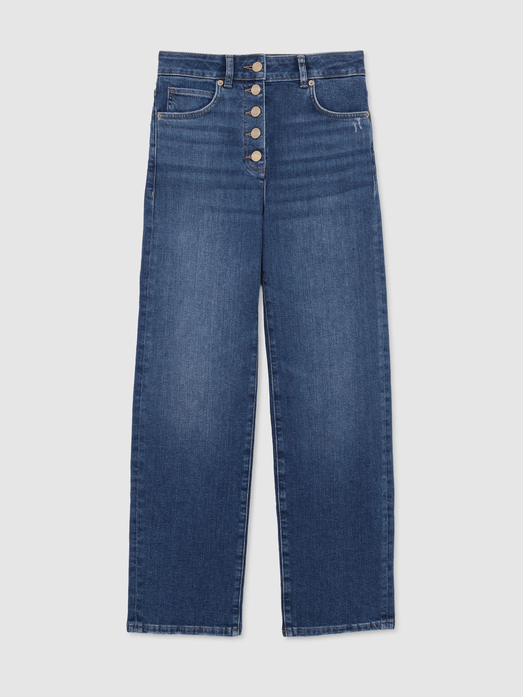 Straight-Leg Cropped Jeans in Mid Blue Product Image