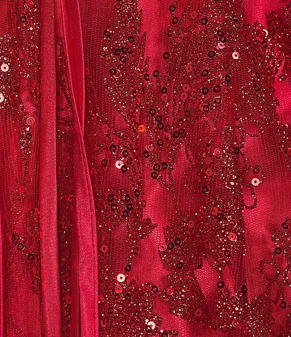 Blondie Nites Glitter Pattern V-Neck Spaghetti Straps Corset Tie-Back Gown Product Image