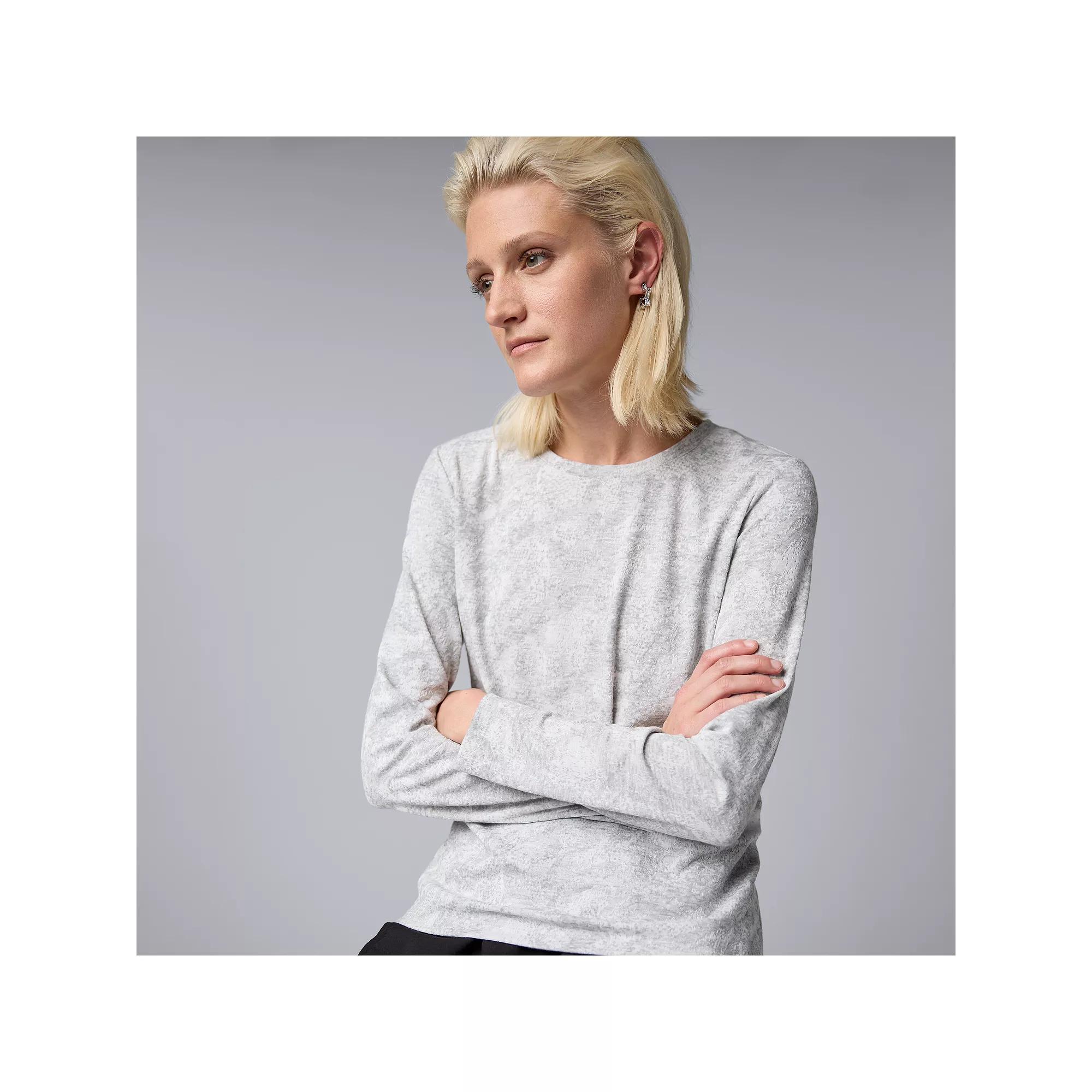 Women's Simply Vera Vera Wang Long Sleeve Crew Neck Tee, Size: XXL, Quiet Storm Grey Product Image
