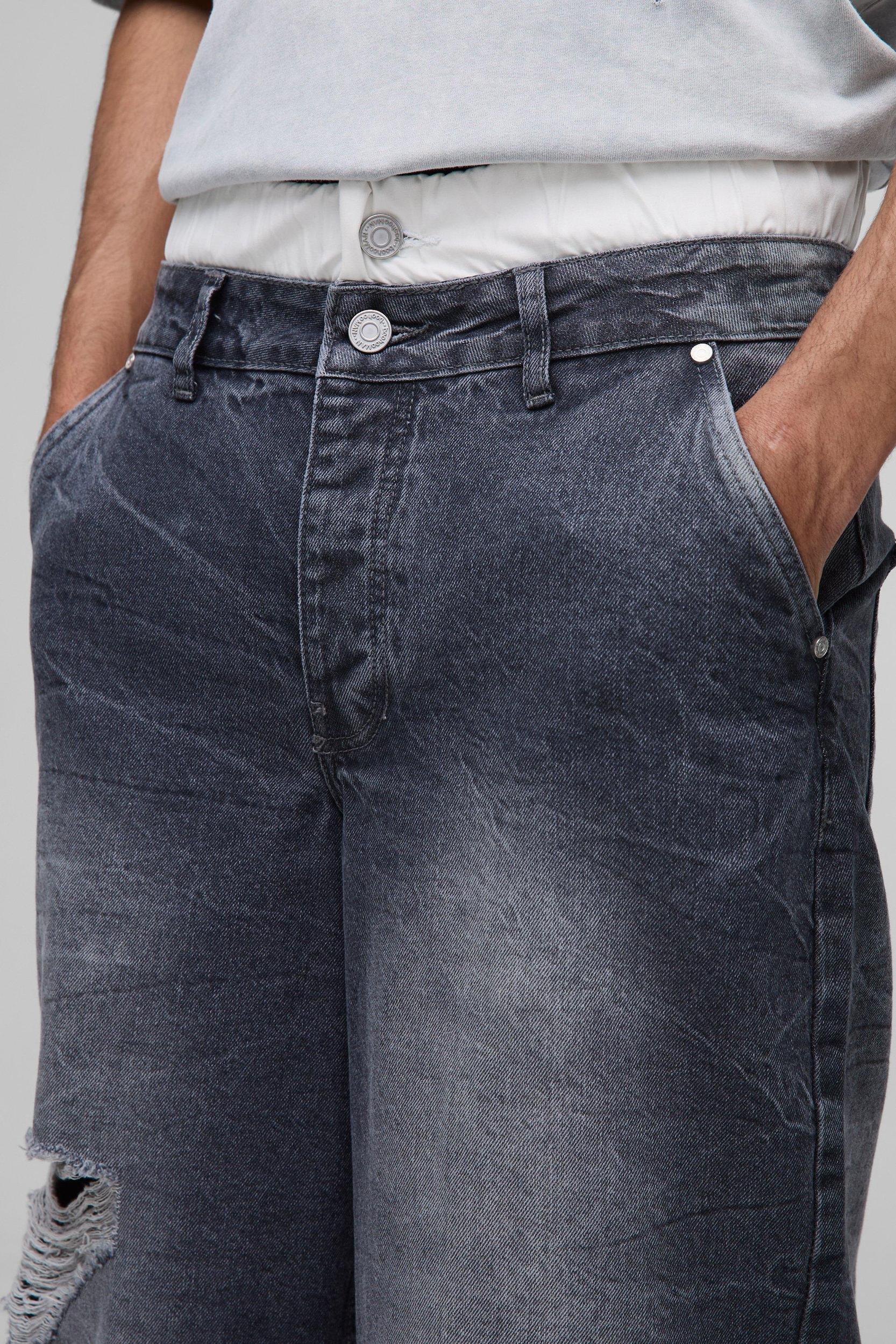 Baggy Rigid Boxer Waistband Ripped Crinkle Washed Denim Jeans | boohooMAN USA Product Image