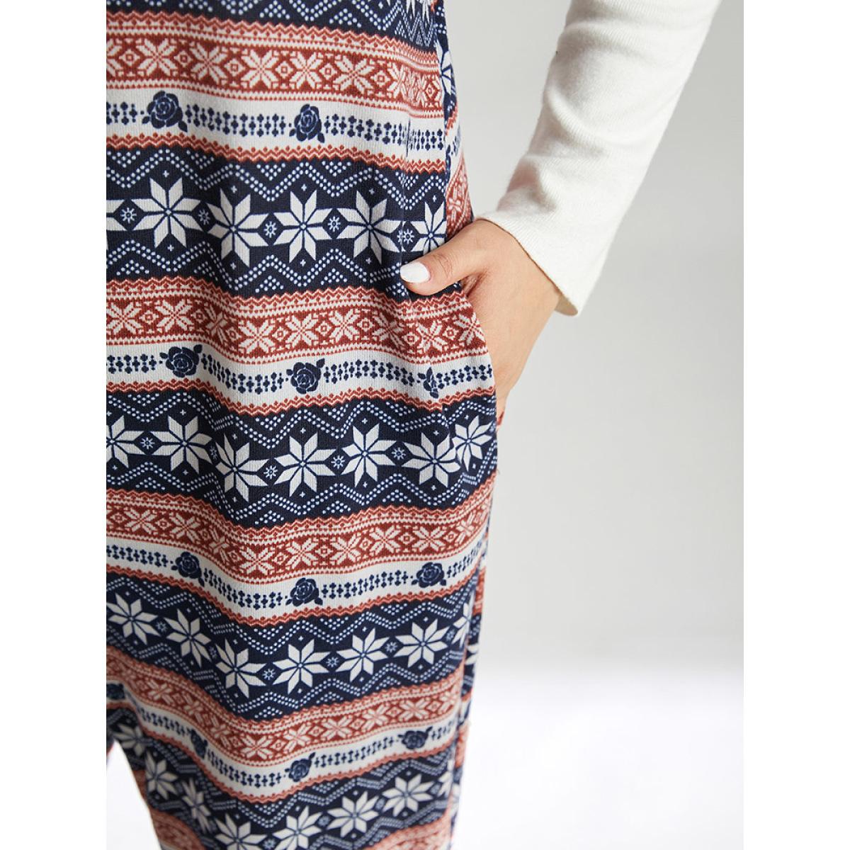 Plus Size DarkBlue Snowflake Graphic Pocket Overall Cami Jumpsuit Women Elegant Sleeveless Spaghetti Strap Dailywear Loose Jumpsuits BloomChic 10/M Product Image