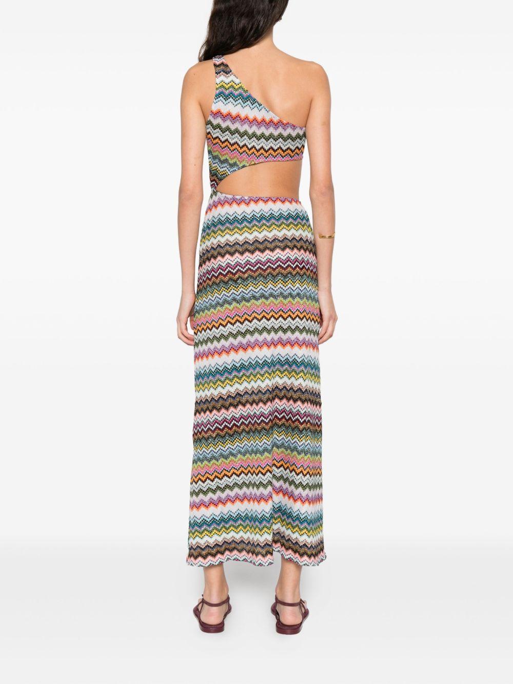 MISSONI One Shoulder Knit Dress Zigzag Detail In Multi Product Image