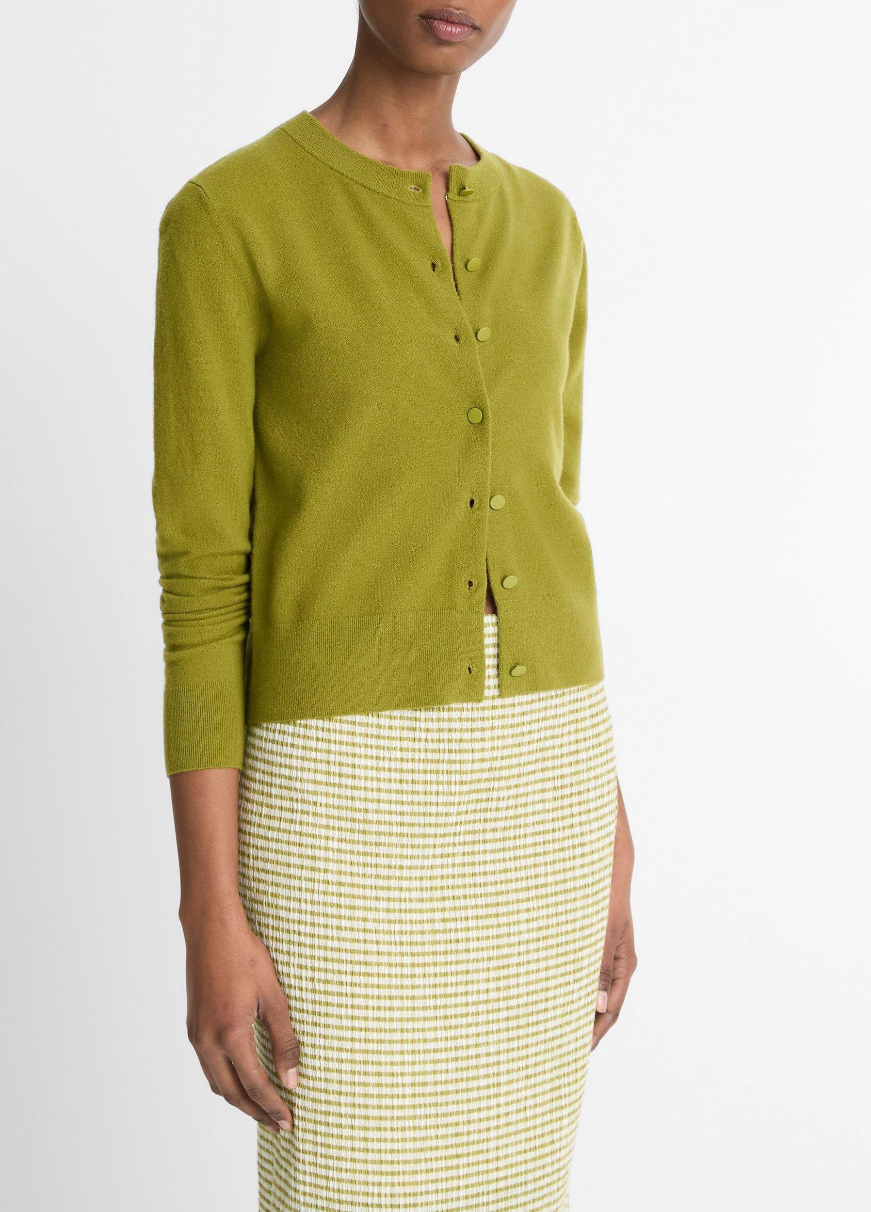 Wool & Cashmere-Blend Tipped Half-Moon Cardigan Product Image