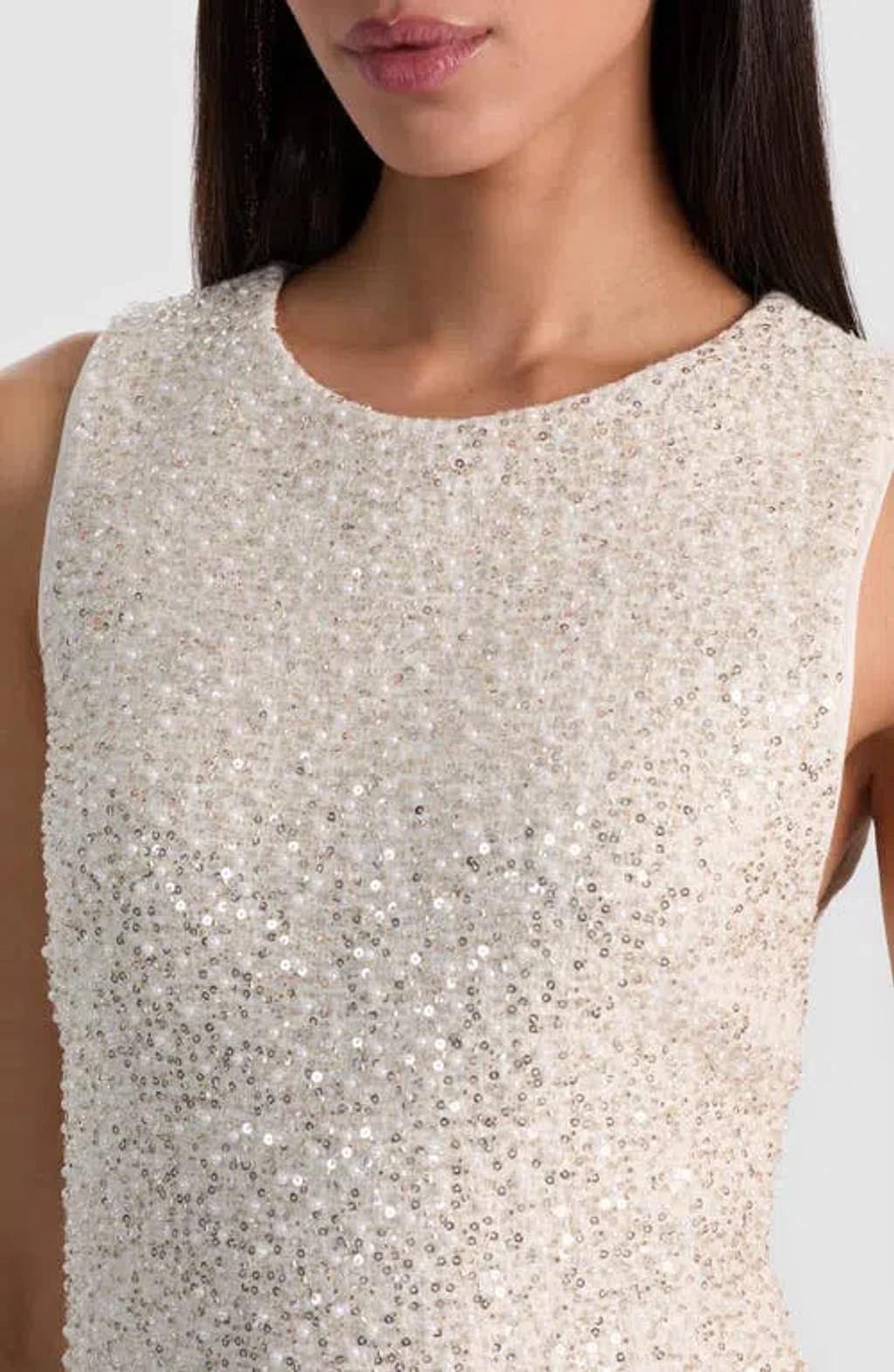 ALICE AND OLIVIA Cade Embellished Sleeveless Shift Dress In White Product Image