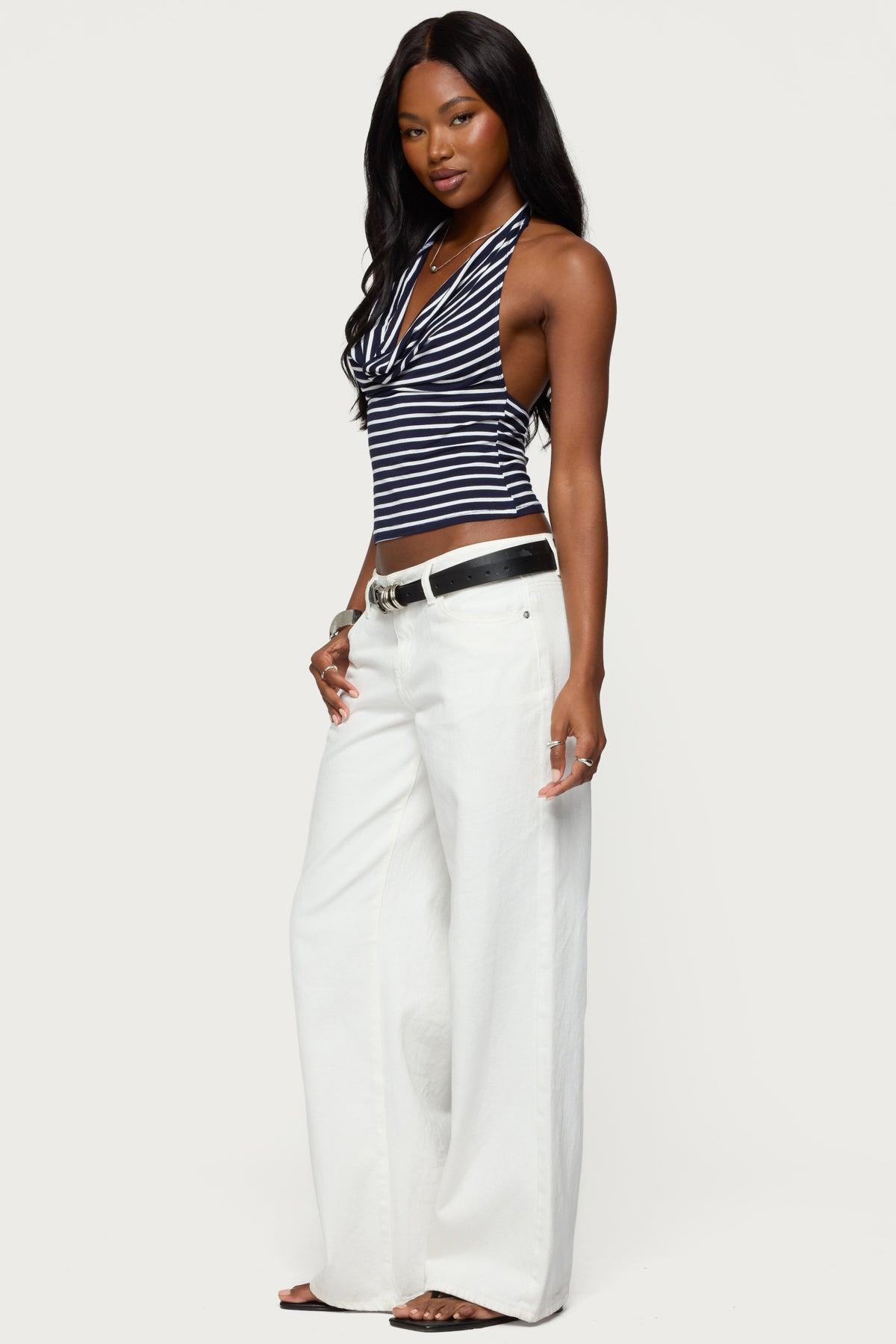 Striped Cowl Neck Halter Top Product Image