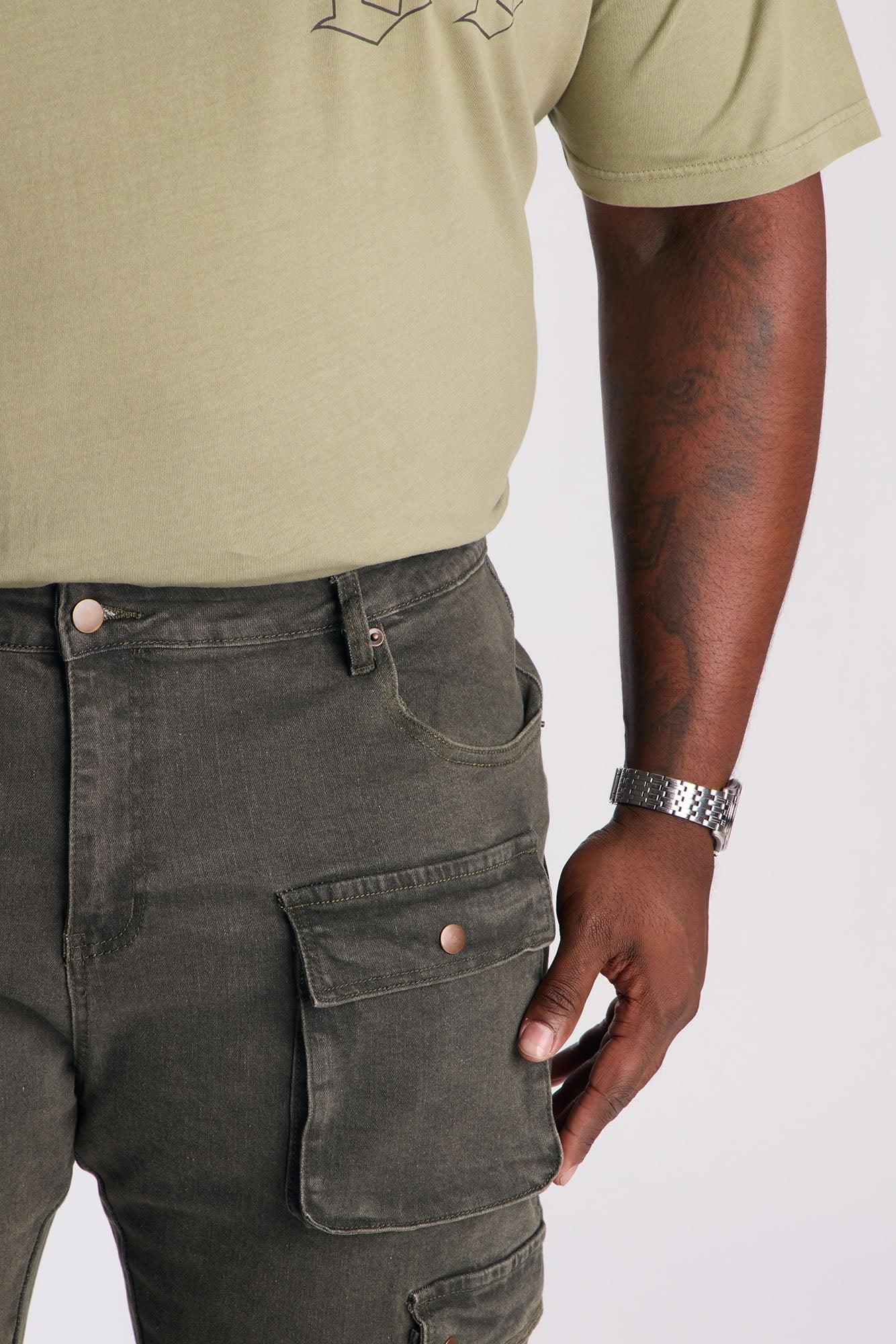 Stacked Skinny Back To Back Cargo Jean - Olive Product Image