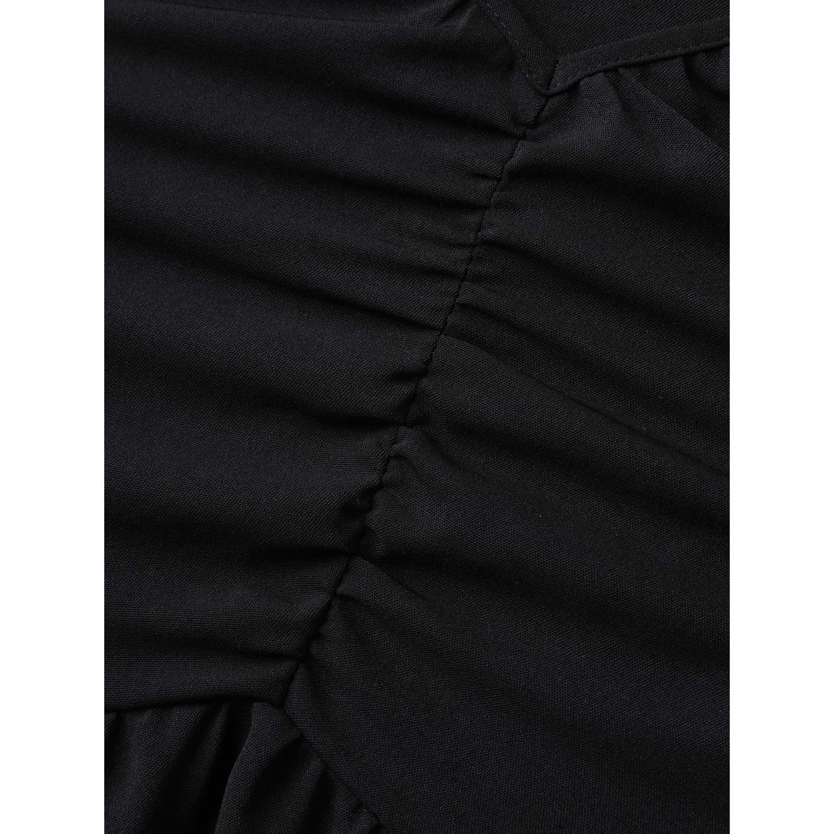 Plus Size Ruched Pleated Plain Flutter Sleeve Maxi Dress Black Women V-neck Sleeveless Curvy BloomChic 12/L Product Image