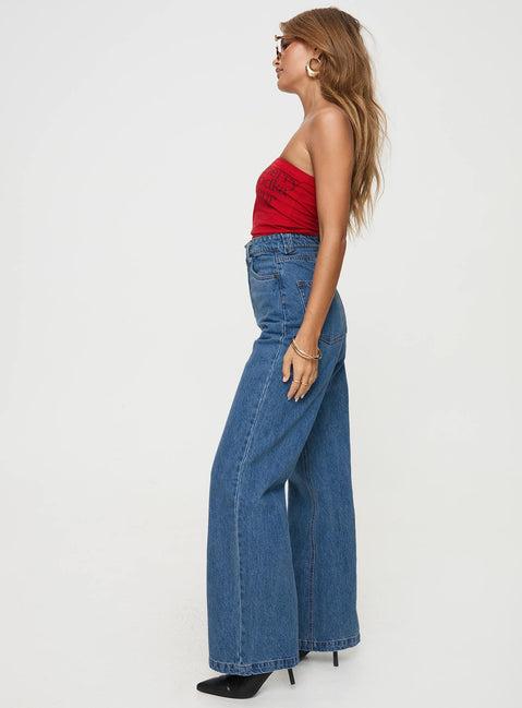 Zephee High Rise Wide Leg Jeans Light Wash Product Image