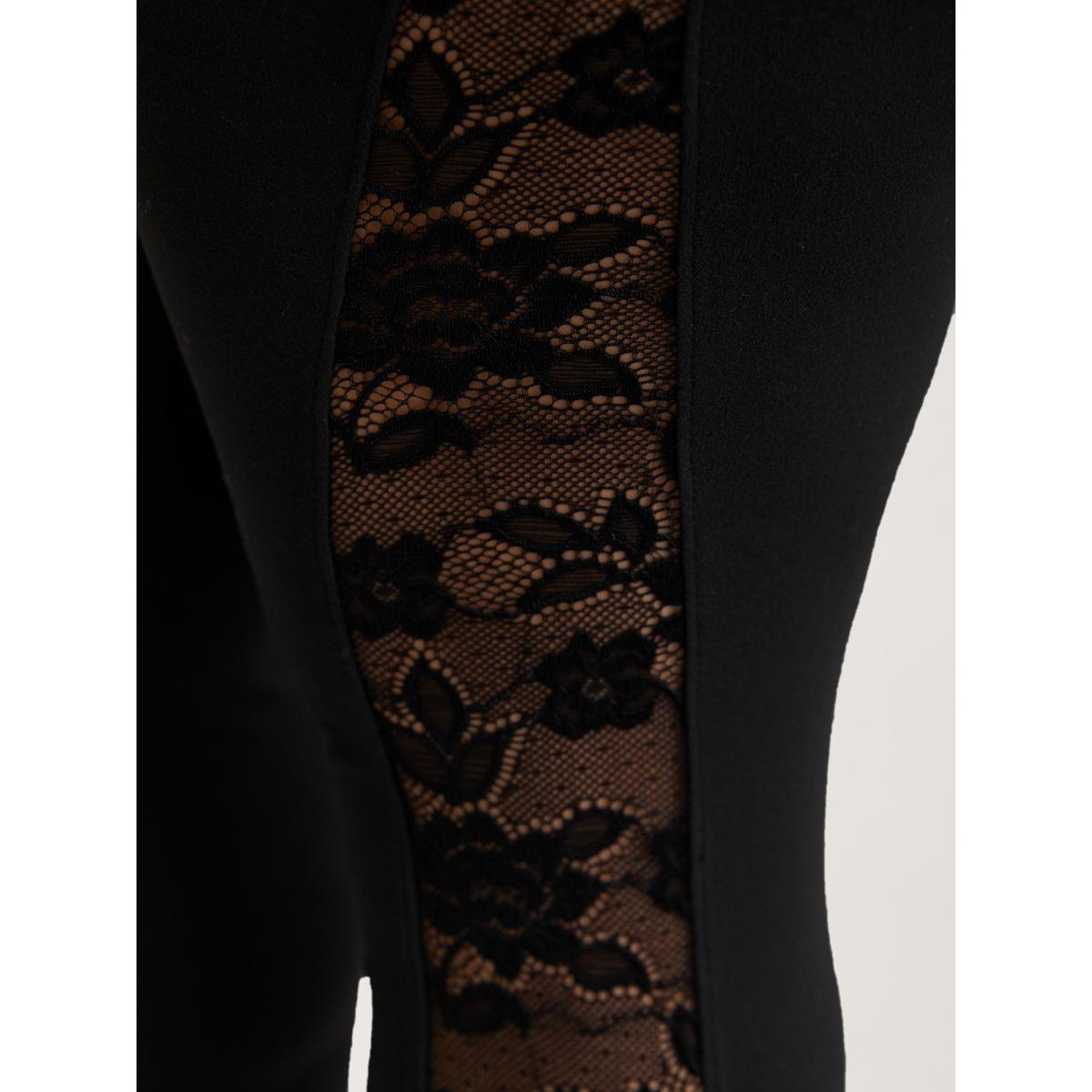 Plus Size Lace Mid-Rise Tight Pants Women Black Elegant High stretch Skinny Mid Rise Everyday Leggings BloomChic 26/4X Product Image