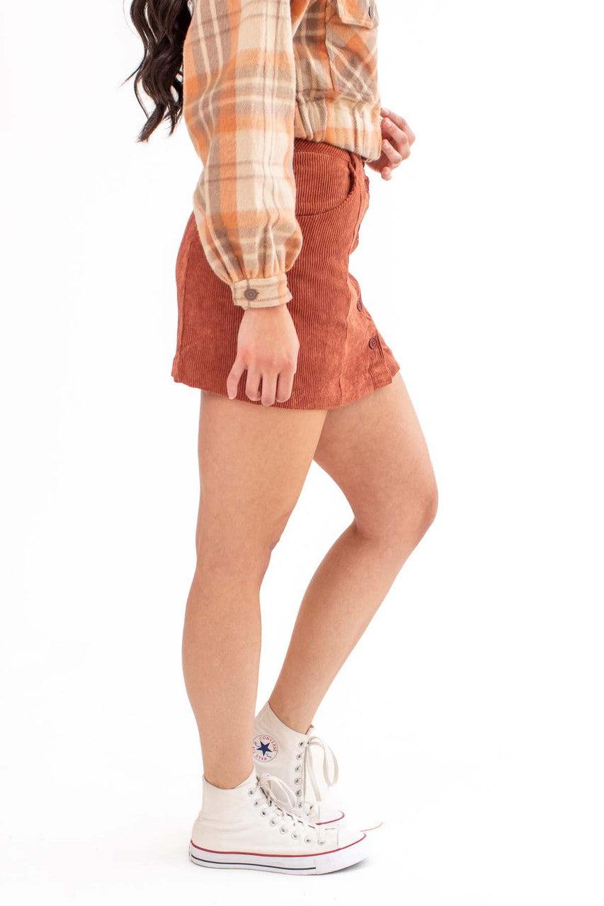 Brown Corduroy Button Front Skirt Product Image