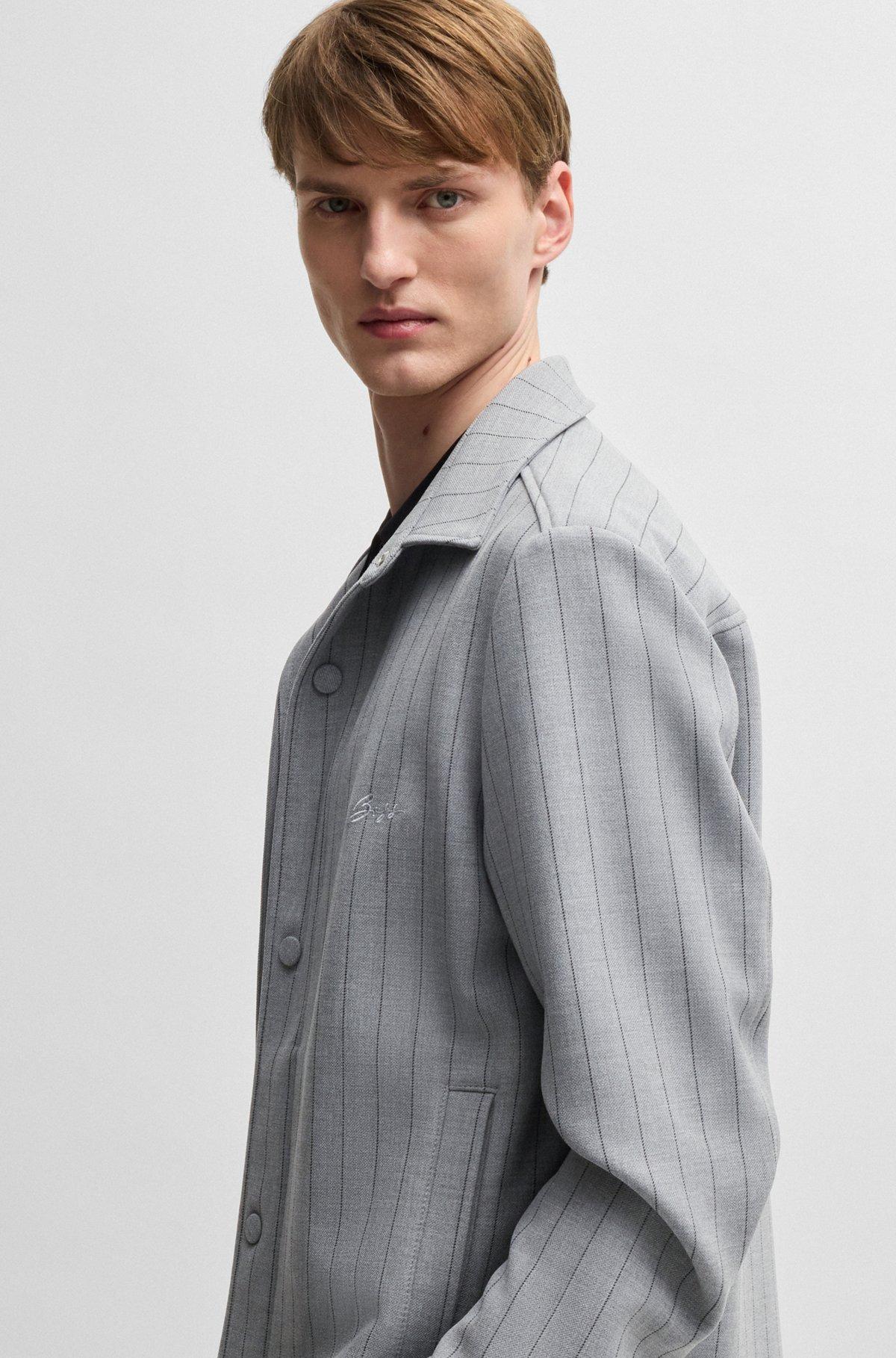 Relaxed-fit overshirt with stripe and script logo Product Image