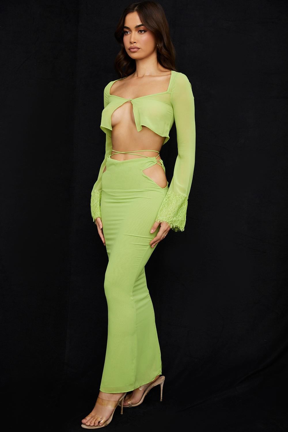 Tara  lime green georgette cropped top Product Image