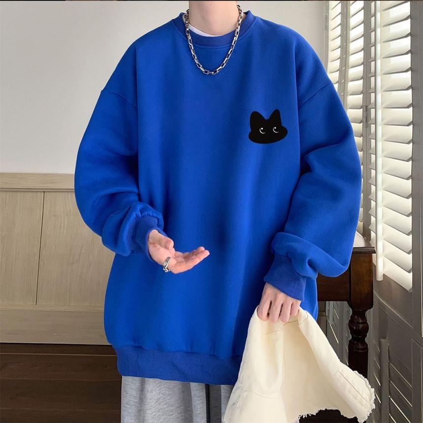 Crewneck Cat Print Sweatshirt Product Image