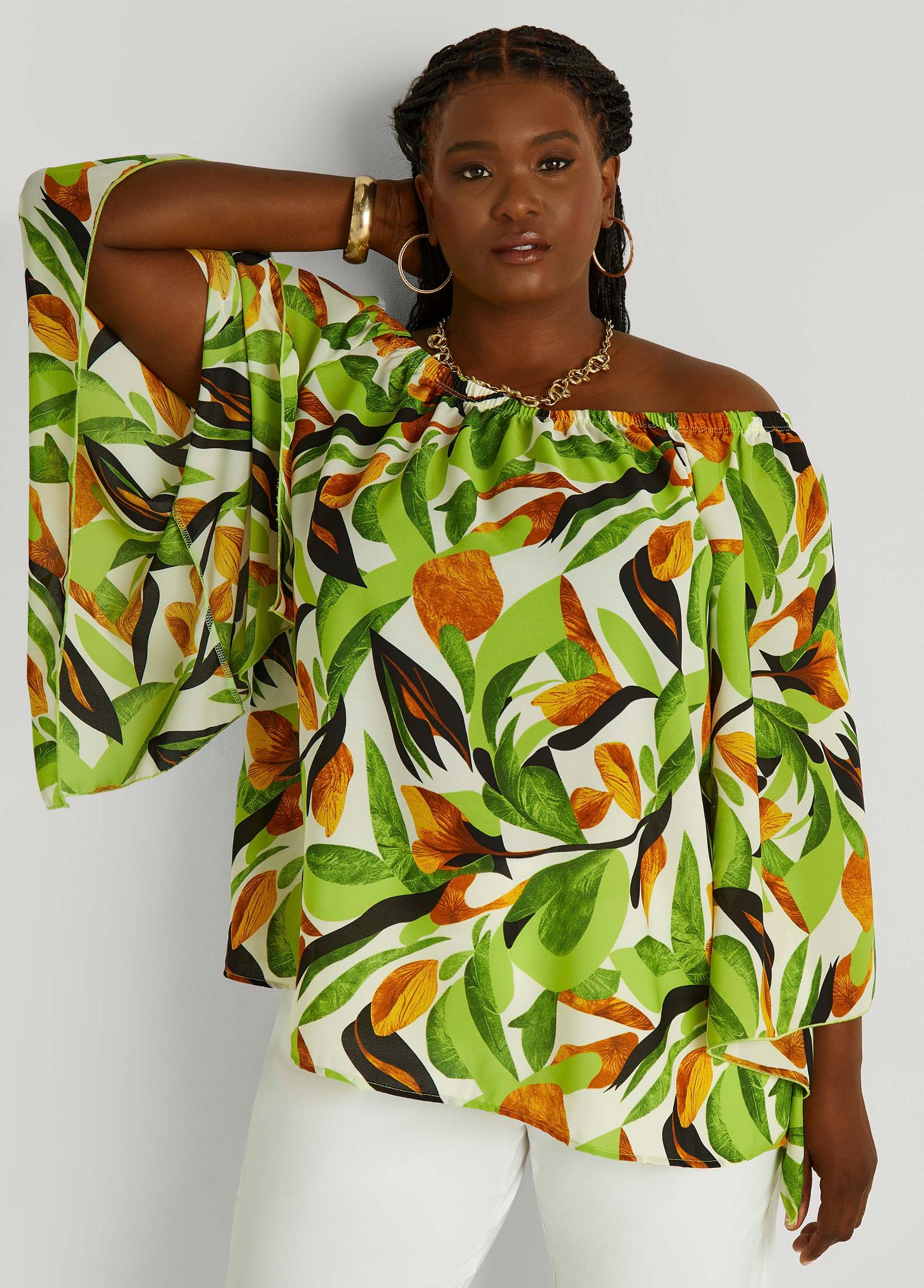 Off The Shoulder Leaf Print Blouse Product Image