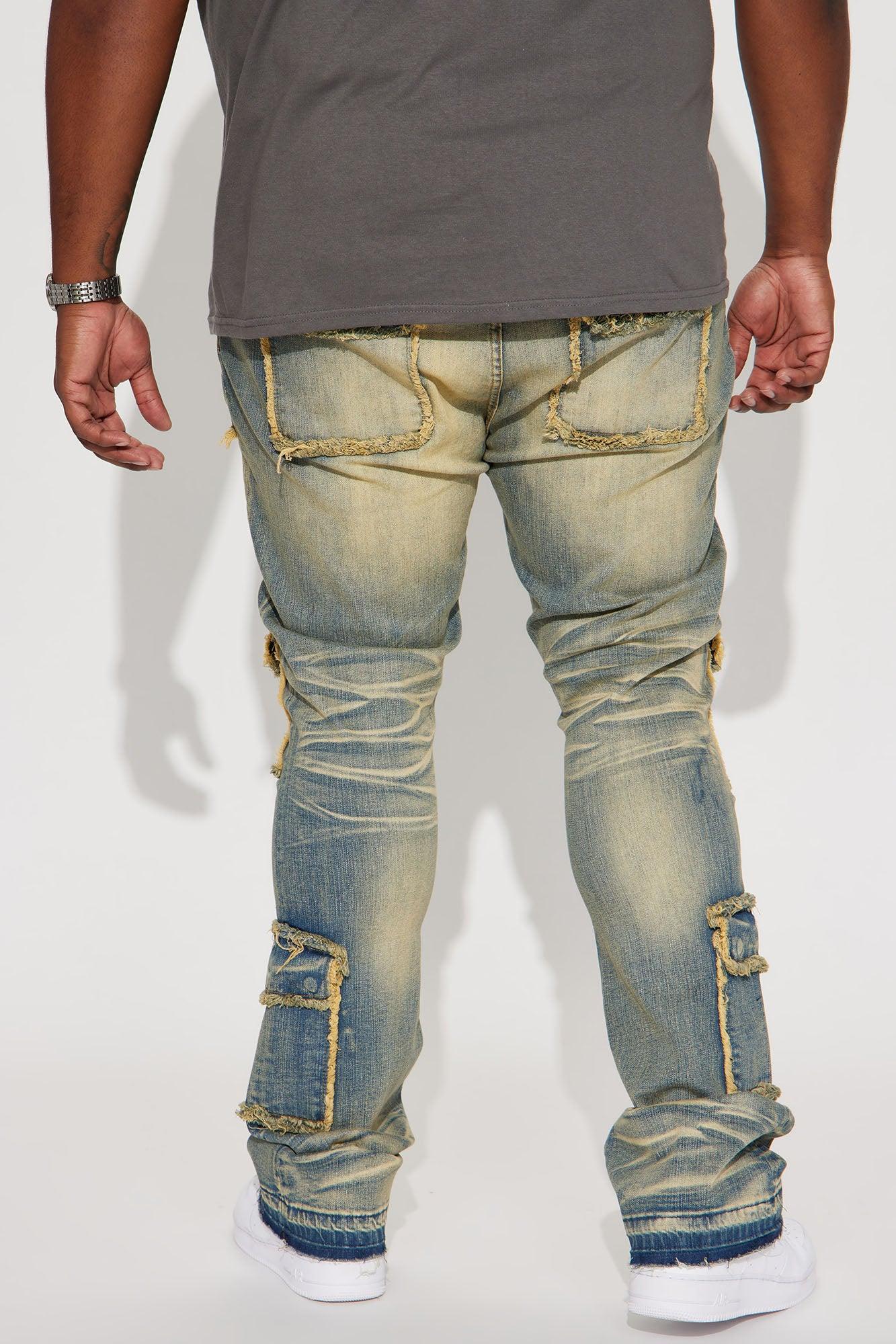 Can I Cargo Stacked Skinny Flare Jeans - Vintage Blue Wash Product Image