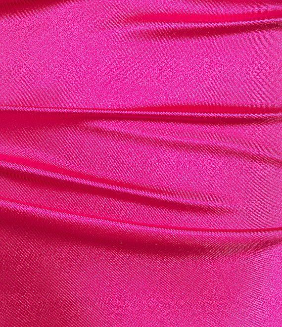 B. Darlin Satin Cowl Neck Drawstring Side Slit Midi Dress Product Image