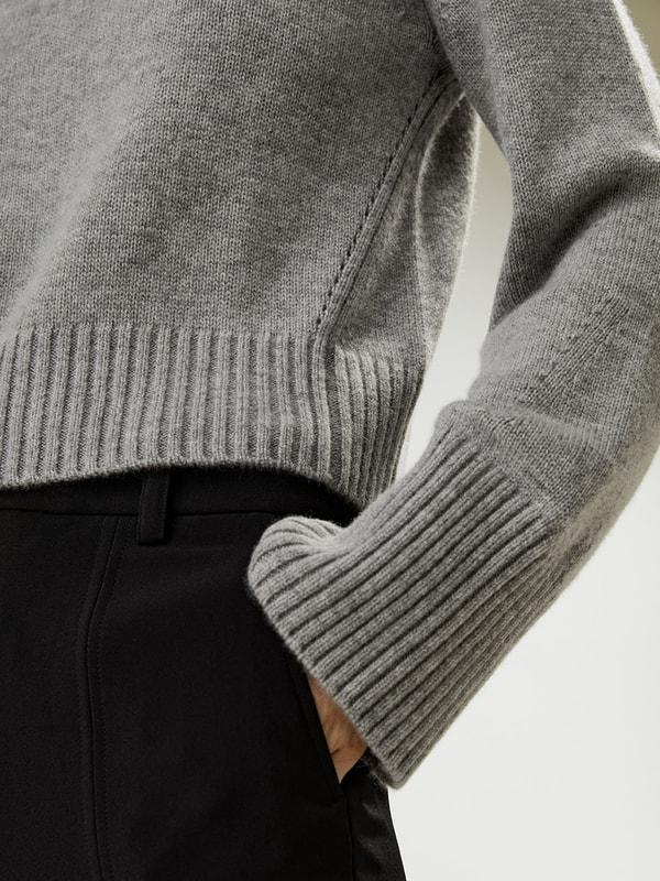 Ribbed Collar and Hemline Wool Cashmere Sweater Product Image