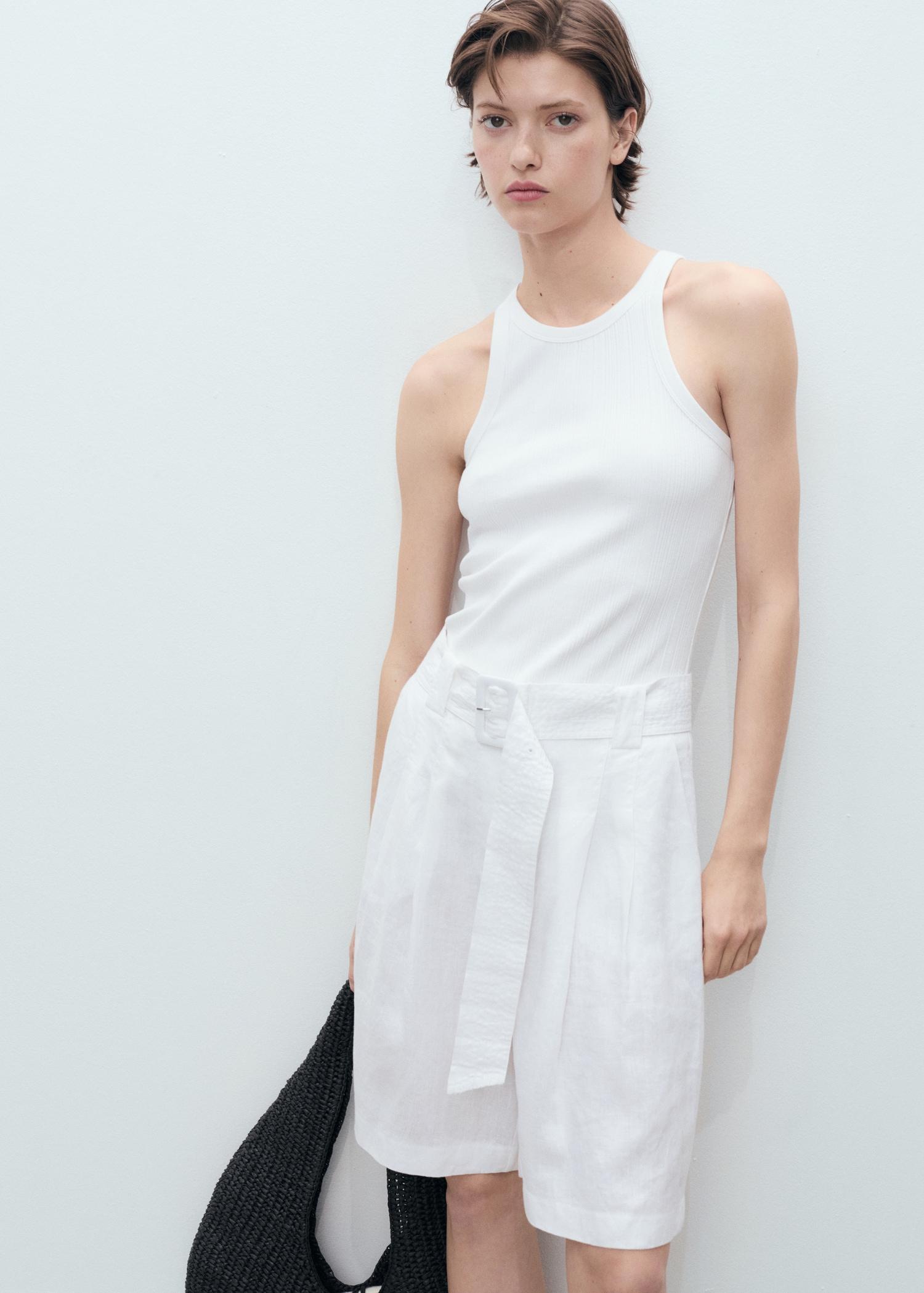 Belt linen-blend Bermuda shorts - Women | MANGO USA Product Image