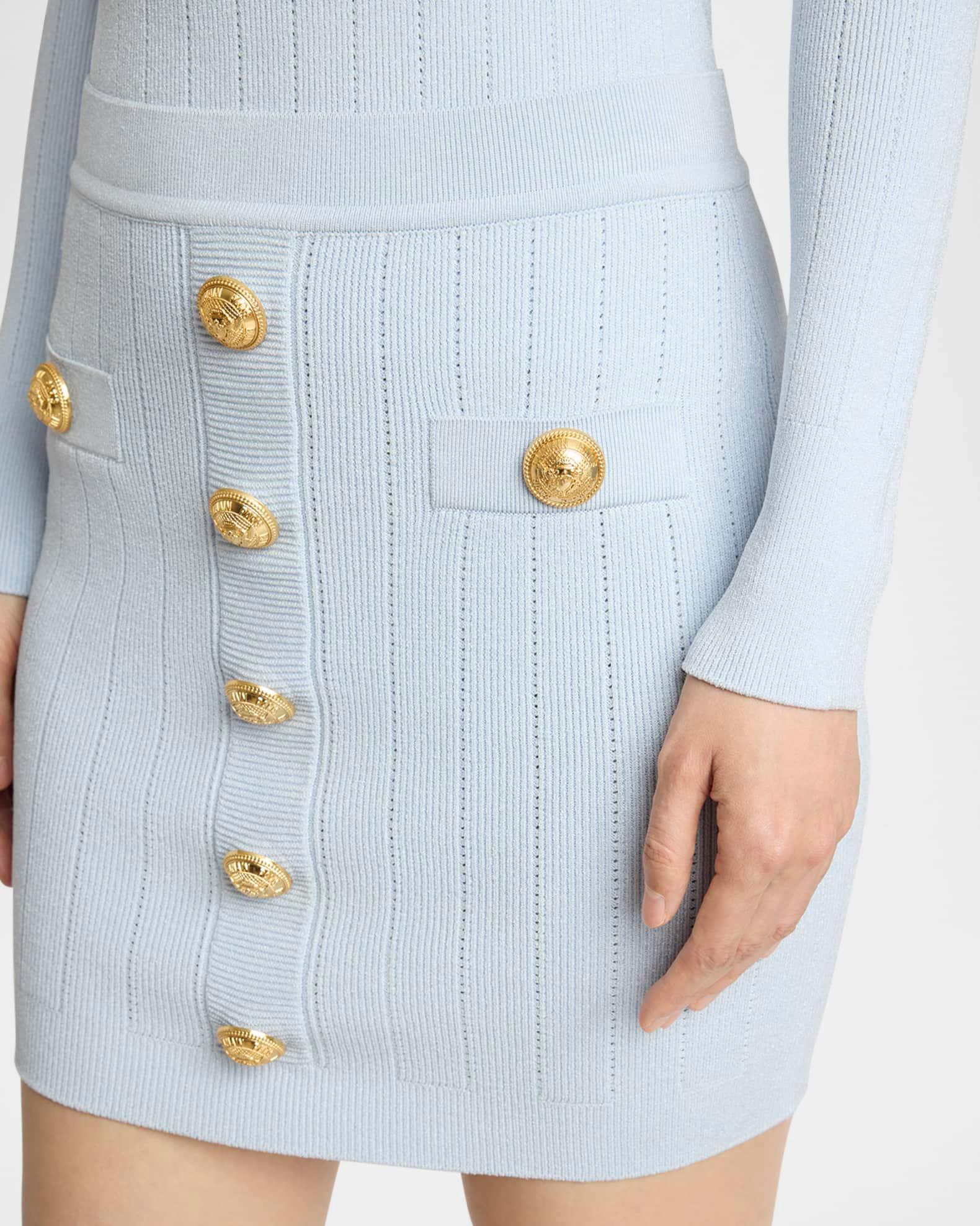 2-Pockets Button-Front Rib Mini Skirt Product Image