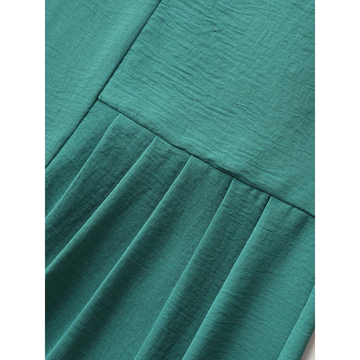 Plus Size Emerald Shirred Ruffles Pockets Plain Jumpsuit Women Sleeveless Non Everyday-Casual Loose Jumpsuits BloomChic 18-20/2X Product Image