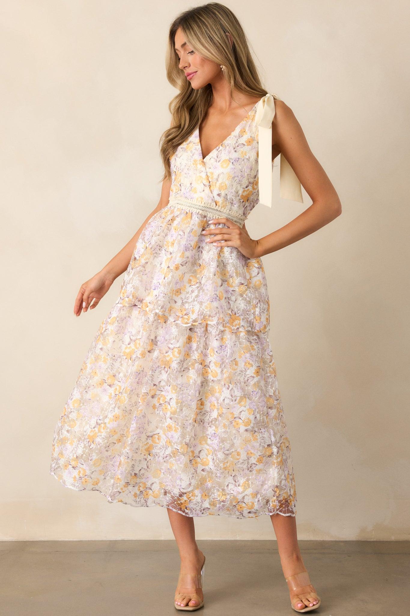Time For Tea Apricot Floral Maxi Dress Product Image