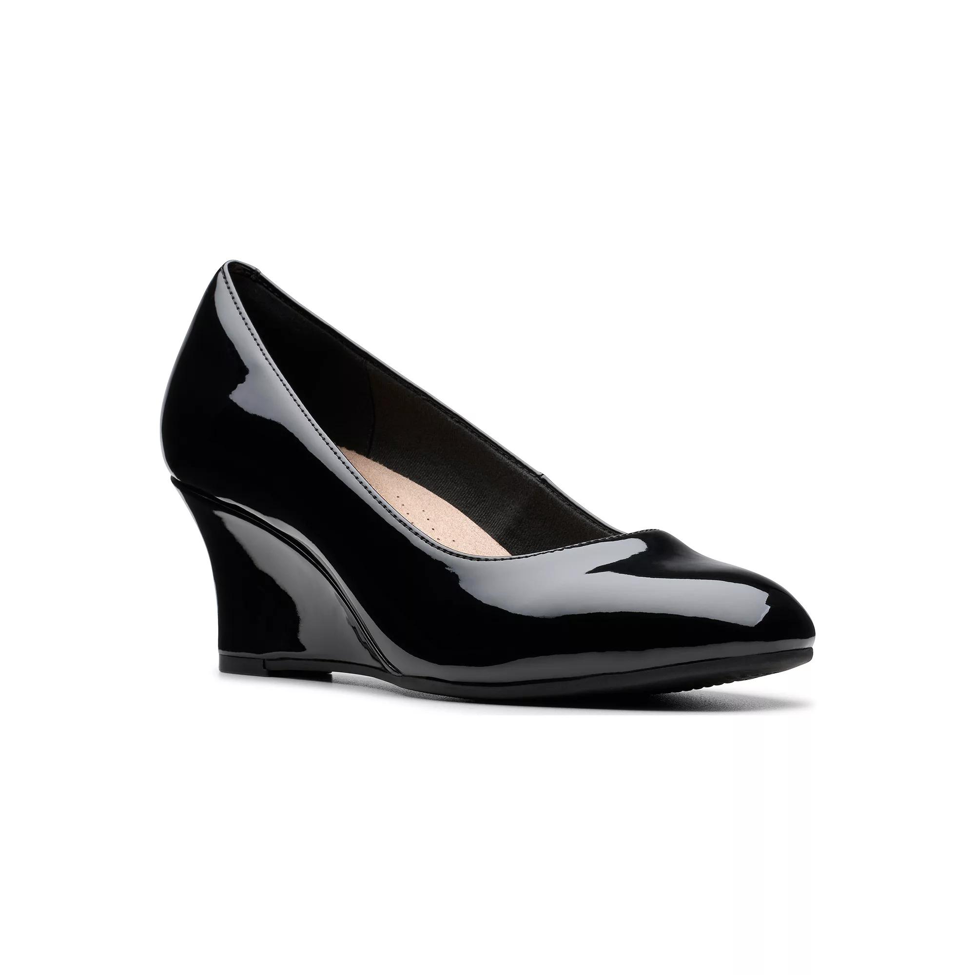 Clarks® Olivette Pearl Women's Leather Wedge Heel Pumps, Size: 8.5, Black Patent Product Image