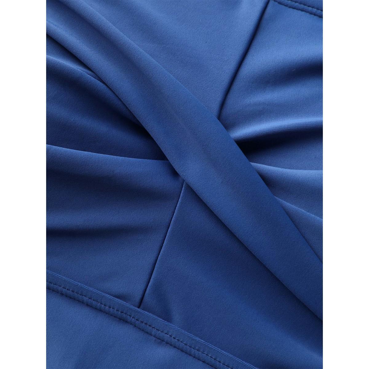 Plus Size Twist Front Adjustable Straps Swim Dress Women's Swimwear Indigo Beach Bodycon Heart neckline High stretch Curve Swim Dresses BloomChic 10/M Product Image