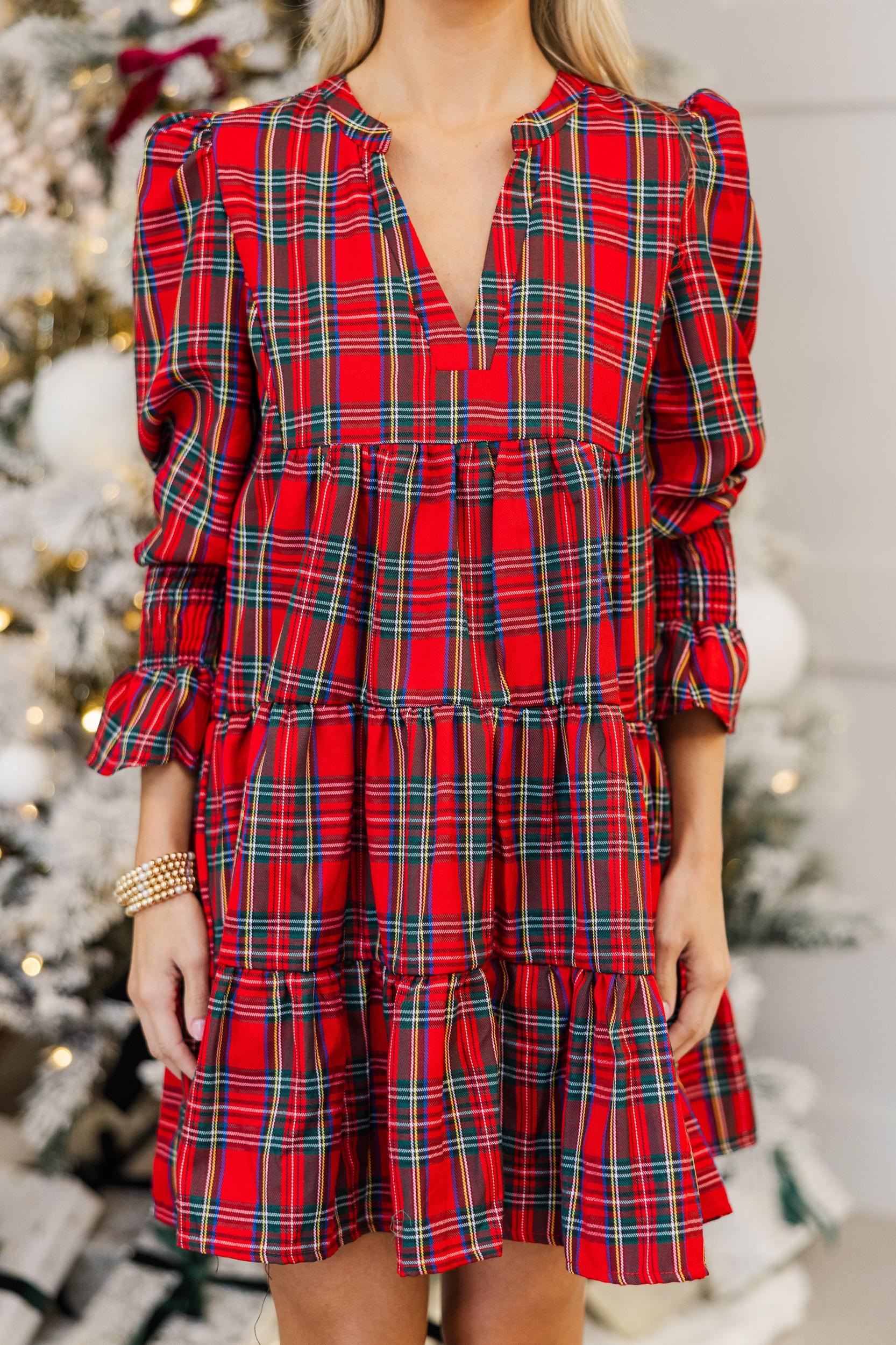 In Your Happy Place Red Plaid Dress Female Product Image