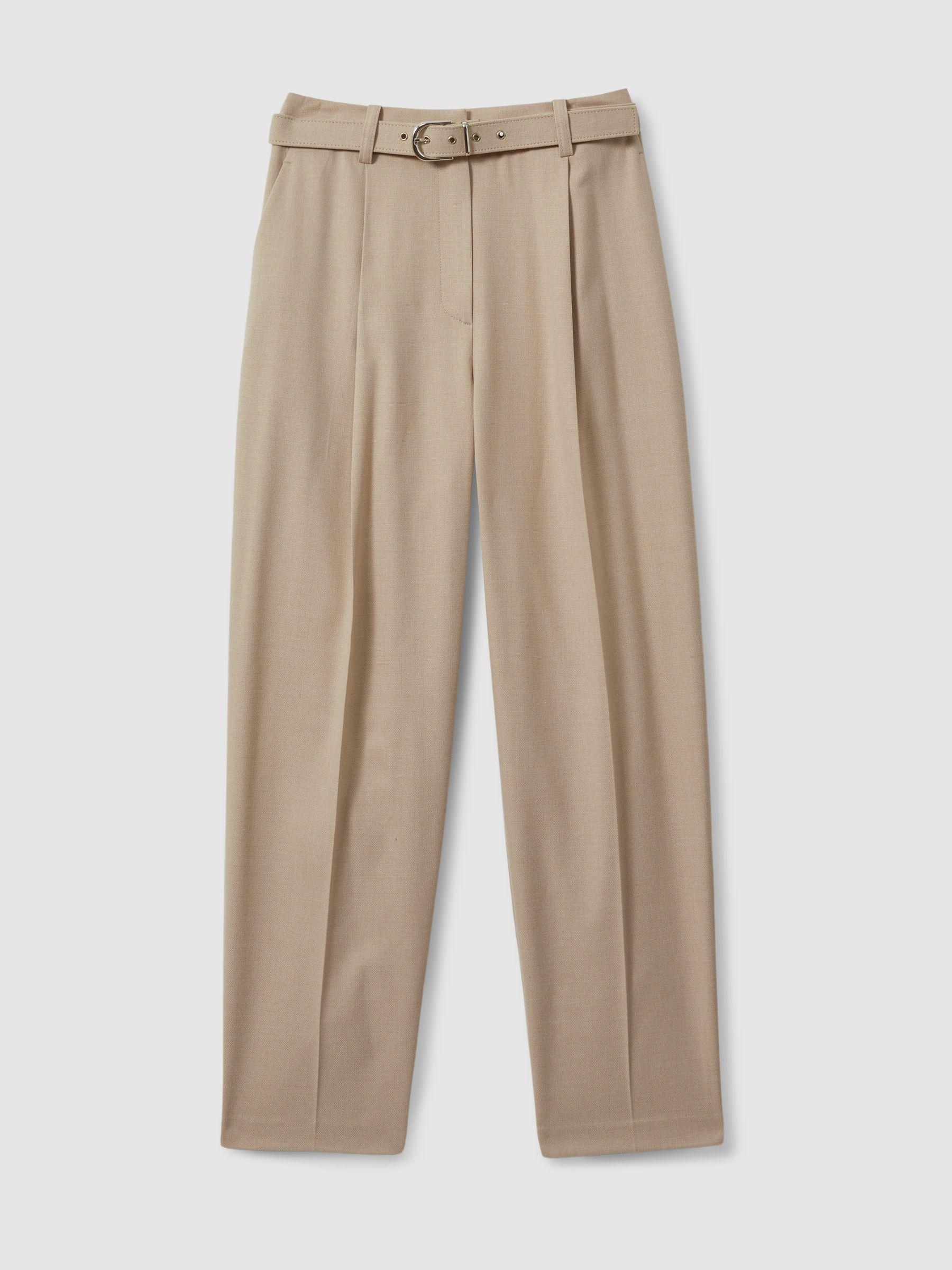 Tapered Belted Trousers in Neutral Product Image
