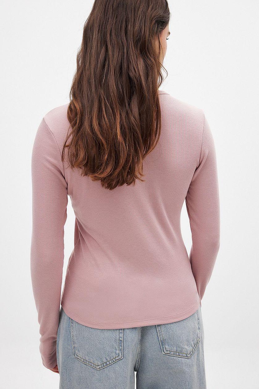 Round Neck Rib Long Sleeve Top Product Image