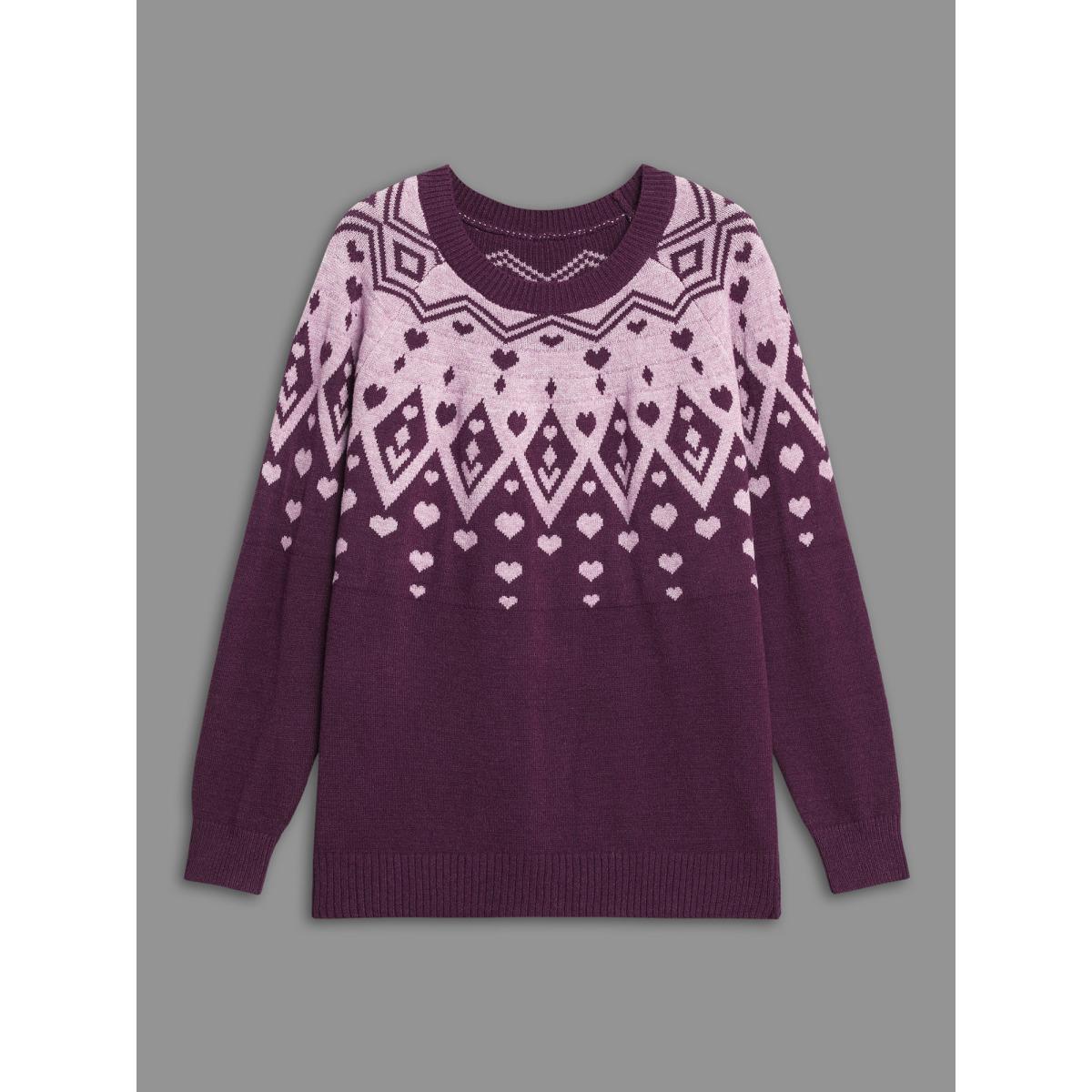Plus Size Heart Round Neck Raglan Sleeve Pullover Lilac Women Casual Loose Long Sleeve Round Neck Everyday Pullovers BloomChic 28/5X Product Image