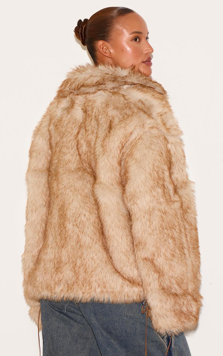 Plus Beige Tipped Faux Fur Collar Detail Jacket Product Image