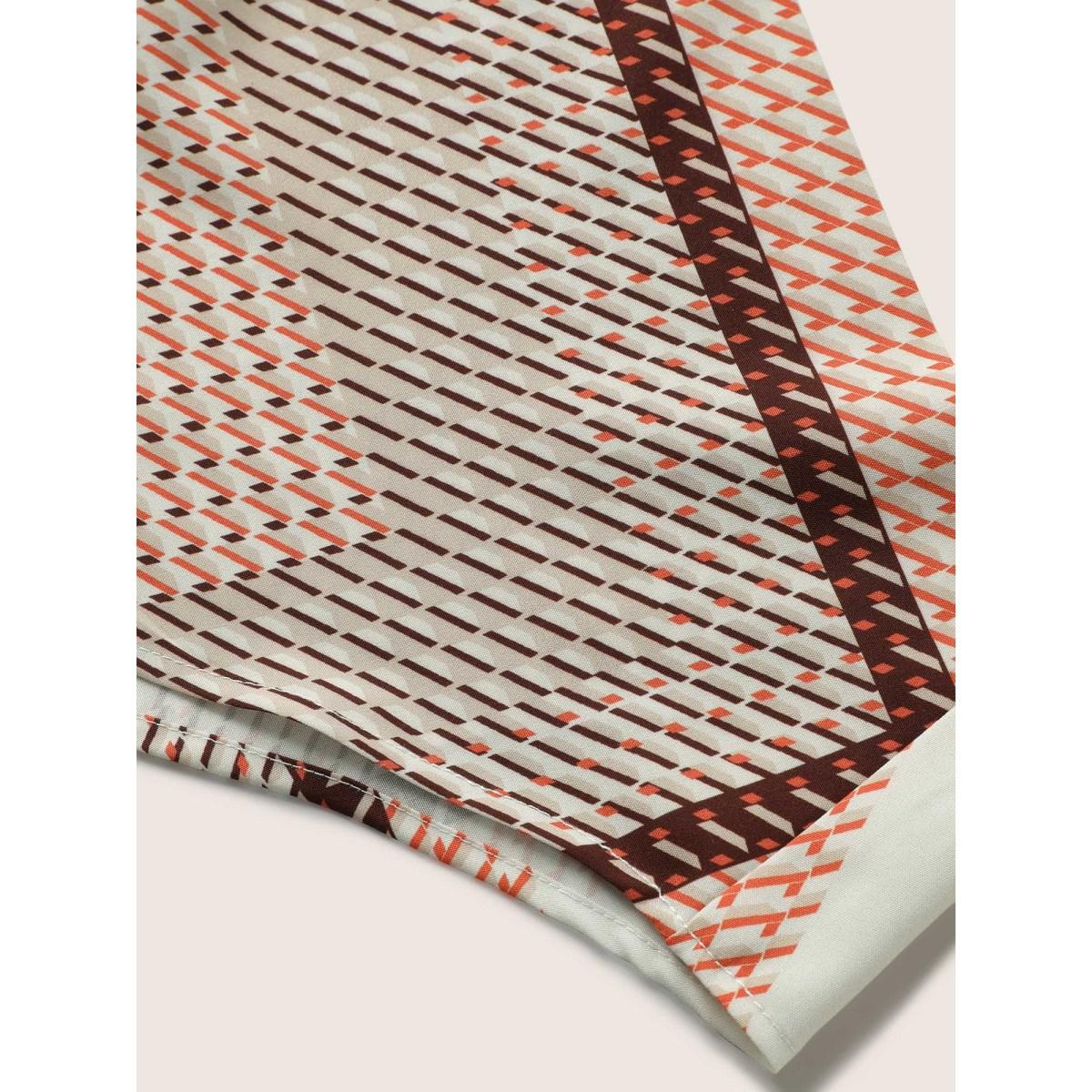 Plus Size Geo Graphic Belted Curved Hem Shirt Collar Dress LightBrown Women At the Office Non Shirt collar Short sleeve Curvy Midi Dress BloomChic 30/6X Product Image