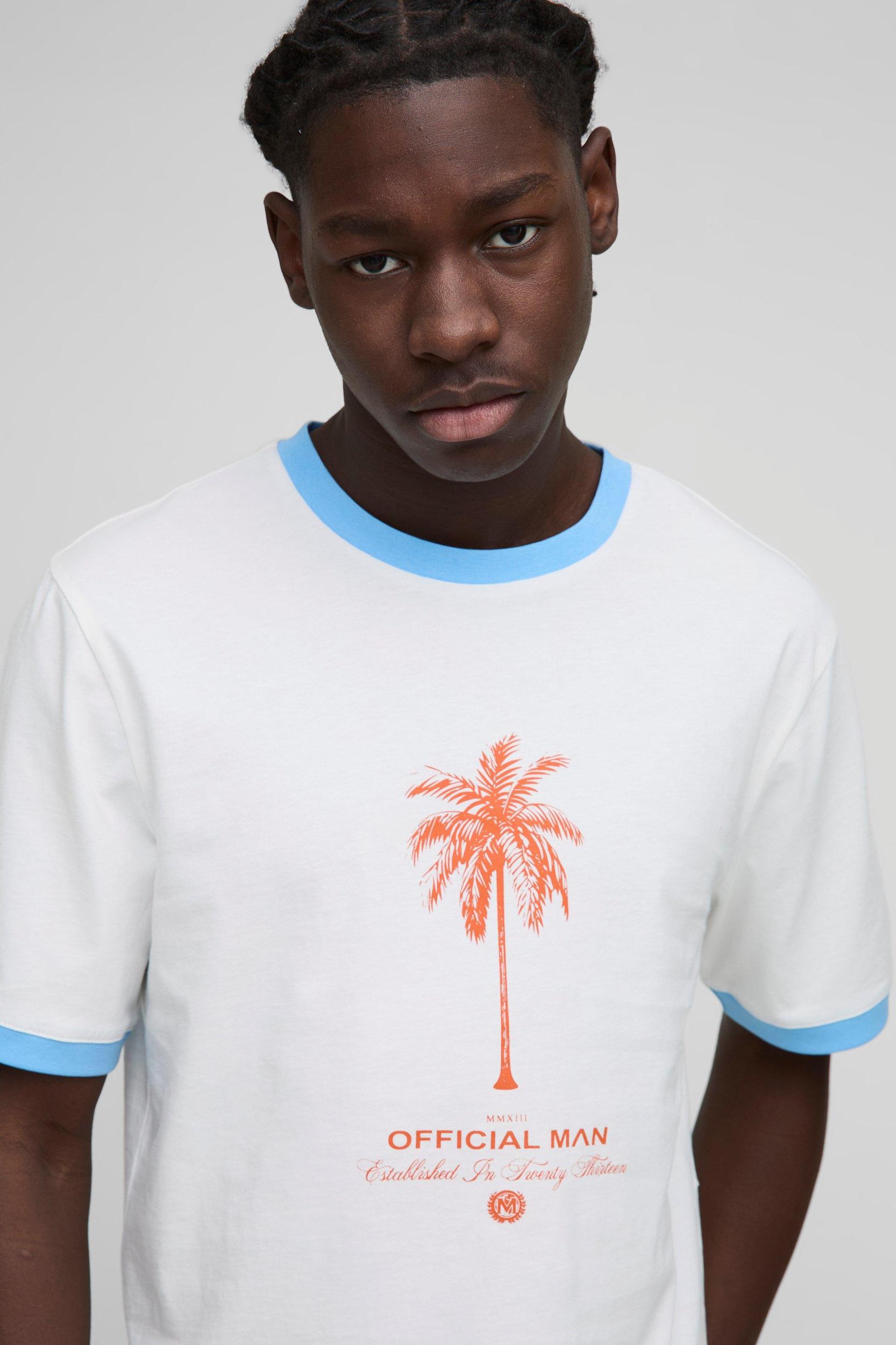 Boxy Palm Graphic Ringer T-Shirt | boohooMAN USA Product Image